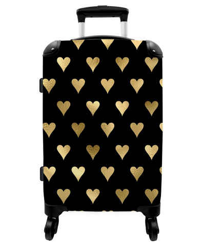 NoBoringSuitcases.com© Koffer Herz - Gold - Luxus - Schwarz - Muster 67x43x25cm, 4 Rollen, Mittelgroßer Koffer für Erwachsene, Reisekoffer