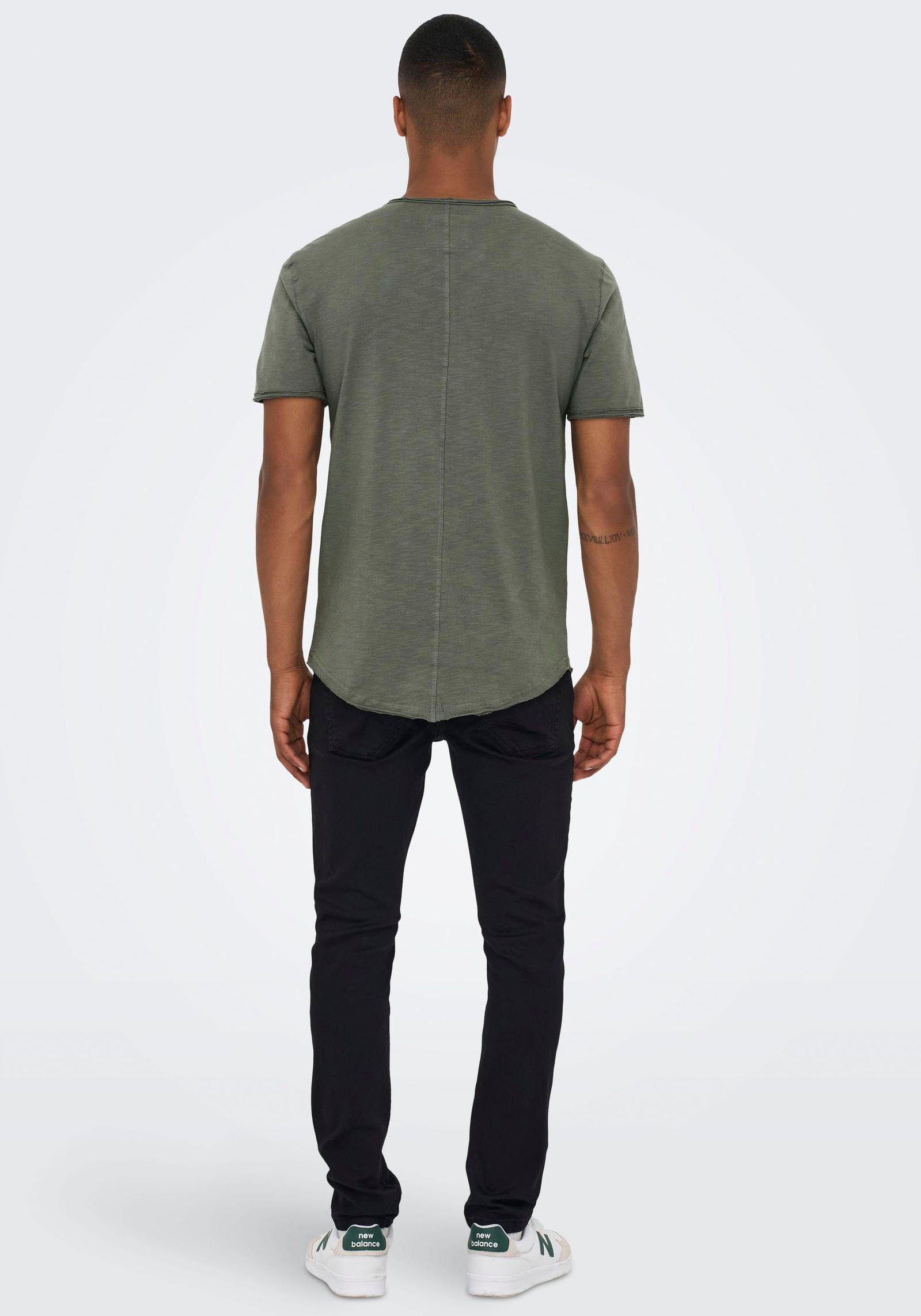 ONLY & SONS Rundhalsshirt ONSBENNE LONGY SS TEE NF 7822 NOOS Baumwolle, lang geschnitten