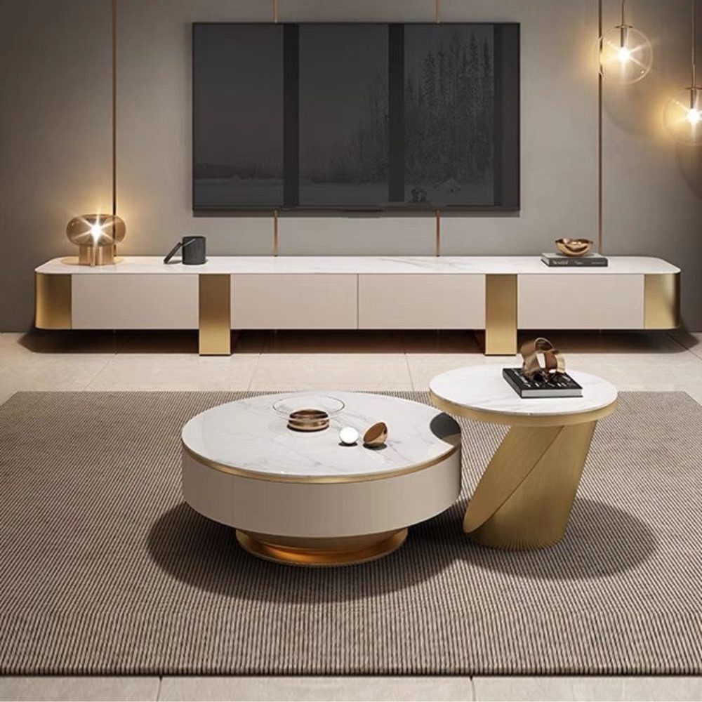 alesvelt Couchtisch edler Beistelltisch weiße Marmor Design 2er Set 90cm Wo günstig online kaufen