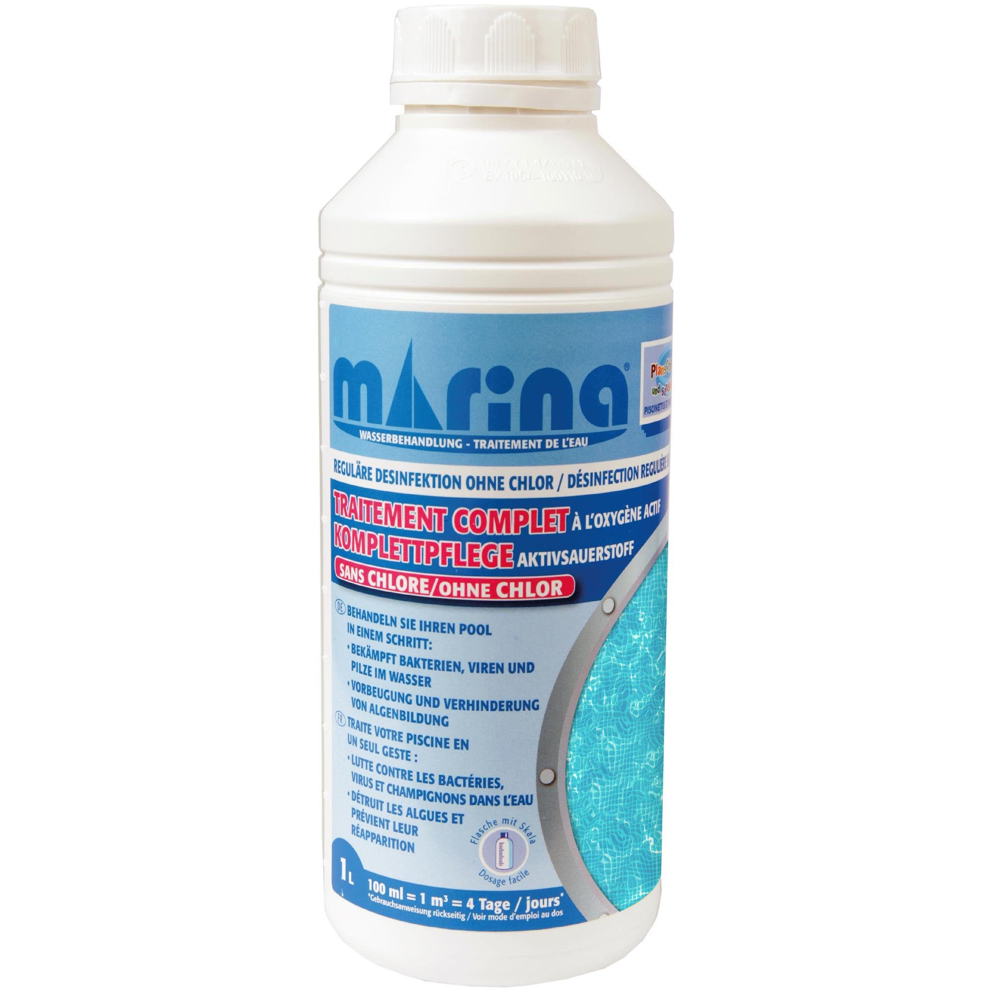 Marina Poolpflege Wasserpflegeset "Chlorfrei", Chlorersatz für Pool - Komplettpflege 1L - Algenfrei, Poolpflege