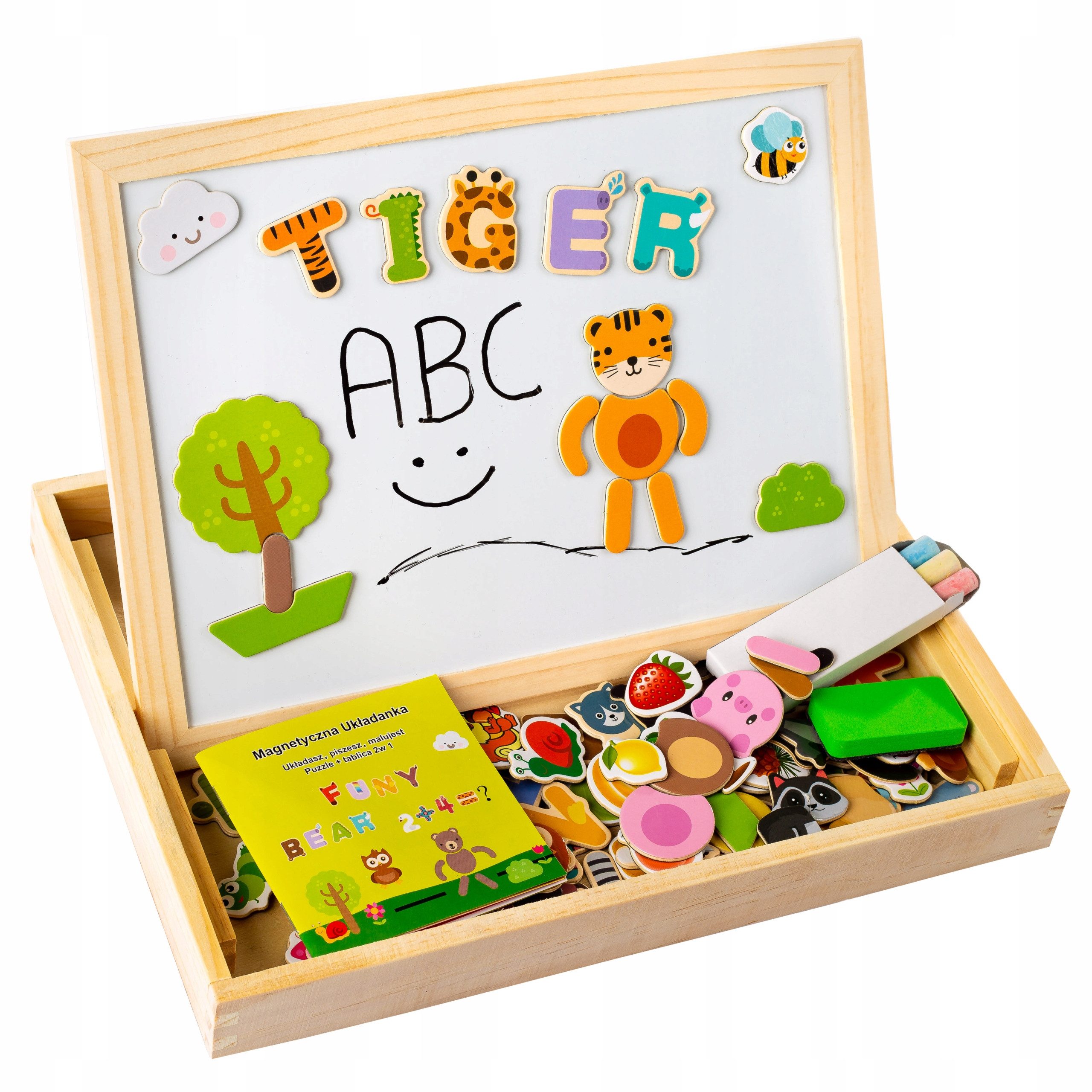 kinderplay Magnettafel Magnettafel aus Holz – beidseitig – Lernspaß für Kinder – Set, (Set, Doppelseitige Magnettafel mit Zubehör)