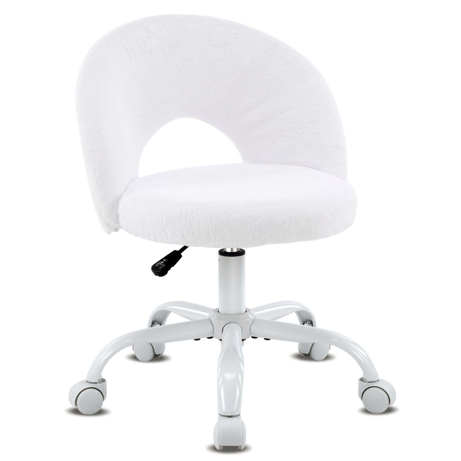 VINGLI Drehstuhl Schminktisch Stuhl, Schreibtischstuhl, Bürostuhl ohne Armlehnen, Höhenverstellbar, Homeoffice, Make up, Kunstkaninchenfell