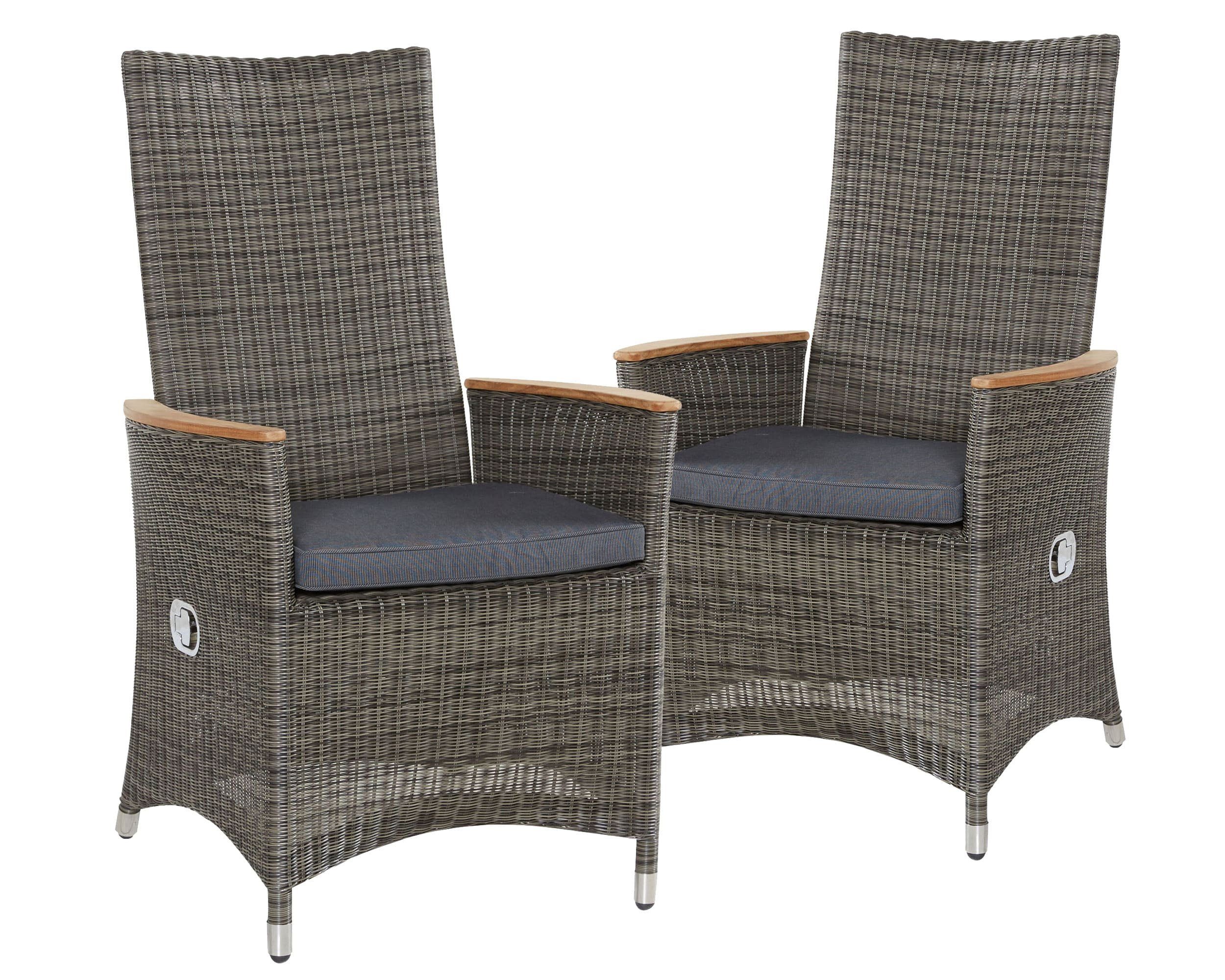 LC Garden Gartenstuhl Chelsea 2er Set Positionsstuhl Verstellsessel grau