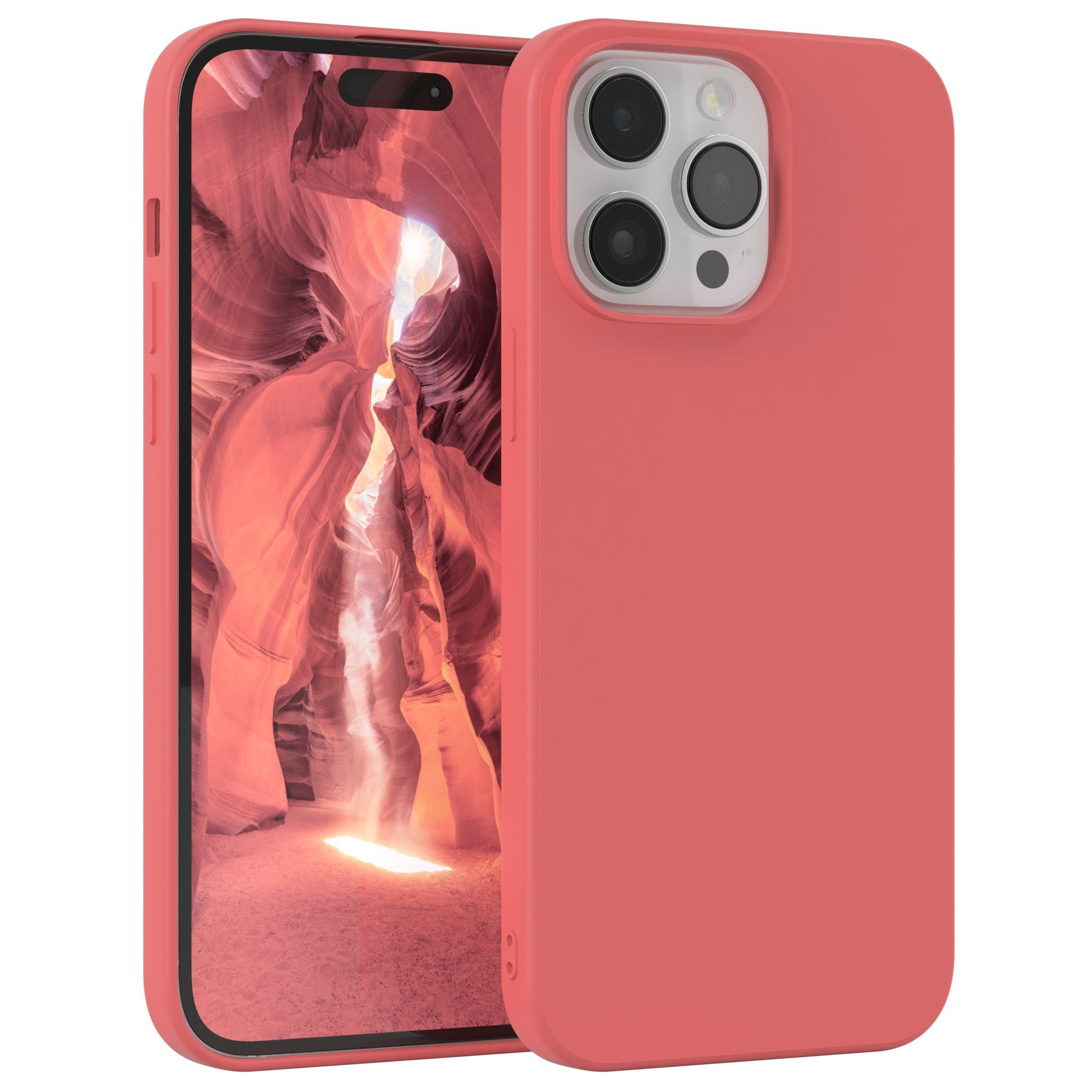 EAZY CASE Handyhülle für Apple iPhone 14 Pro Max Hülle Silikon 6,7 Zoll, Schutzhülle mit Kameraschutz stoßfest telefonhülle Matt Rot / Hellrot