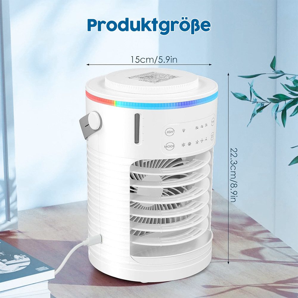 MOPUEA Ventilatorkombigerät Tragbarer Luftkühler Ventilator 4-in-1-Multifunktion-Kühlgebläse, Mobiler Luftkühler mit Wasserkühlung, 6W, 600ML Wassertank – Bild 2 von 5