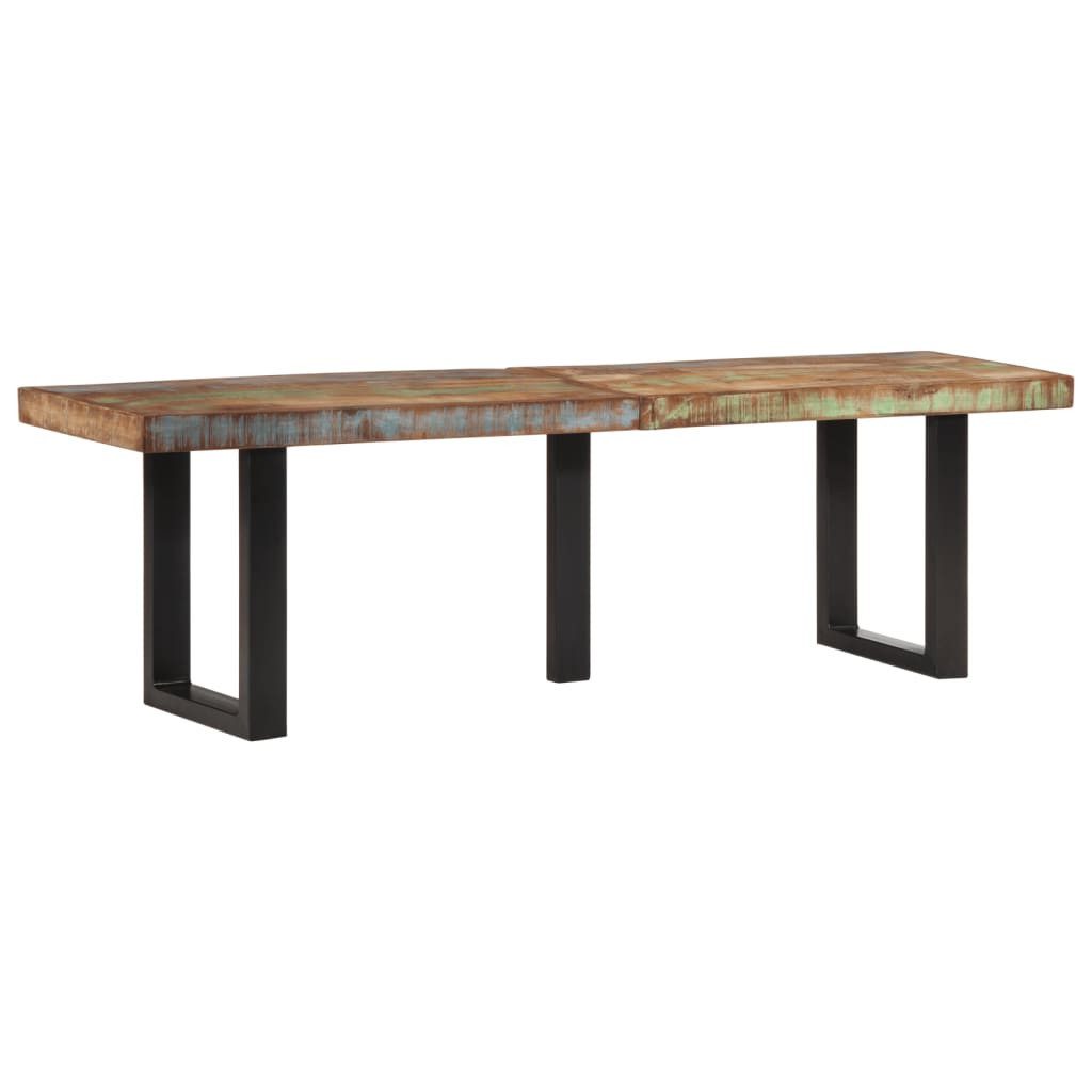 furnicato Truhenbank Massivholz Sitzbank 160×35×45 cm in Braun und Schwarz, Rustikaler Hocker mit Baumkante und U-Gestell für Flur und Wohnzimmer