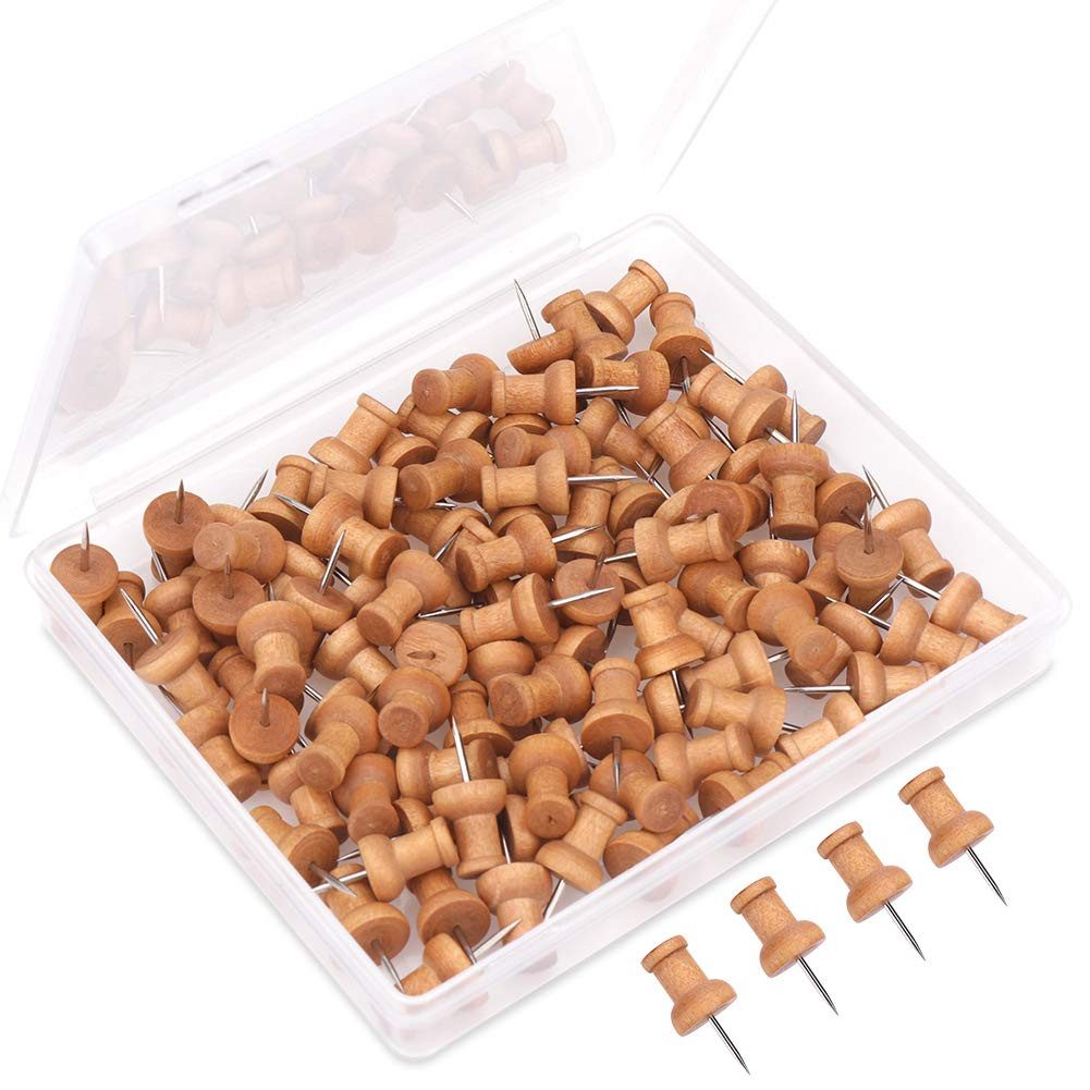 H&S Pinnnadel Stecknadeln mit Ko - Pin Nadeln ideal für Korkwand - Pinnwandnadeln, 100 Holz Pinnadeln – Pins für Pinnwand - Plastikfreie Reißzwecknadeln
