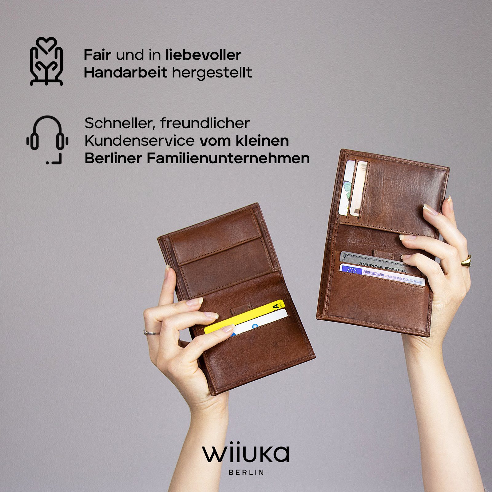 wiiuka Geldbörse moneii Portemonnaie mit Münzfach für Herren, Brieftasche Handgefertigt - Echt Leder, Premium Qualität