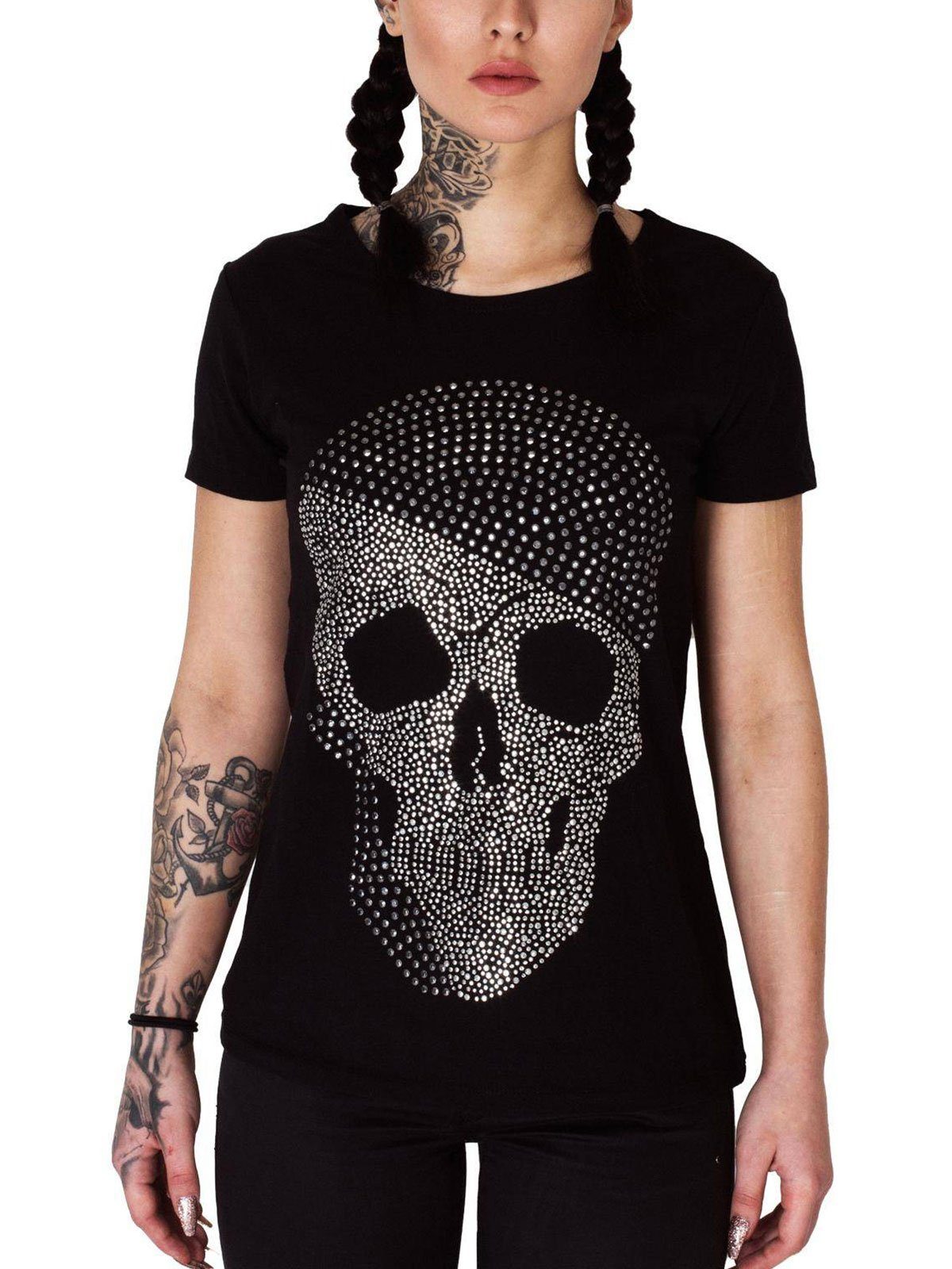Kefali Cologne T-Shirt »Totenkopf Shirt mit echtem Strassstein« Schwarz,  KC7092 online kaufen | OTTO