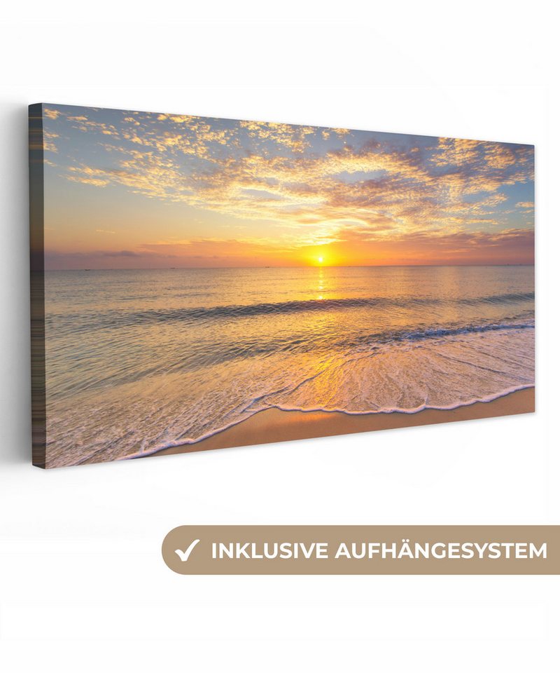OneMillionCanvasses® Leinwandbild Panorama Strand - Sonnenuntergang - Meer, Fotodruck (1 St), Leinwand Bilder für Wohnzimmer Schlafzimmer 60x30 cm