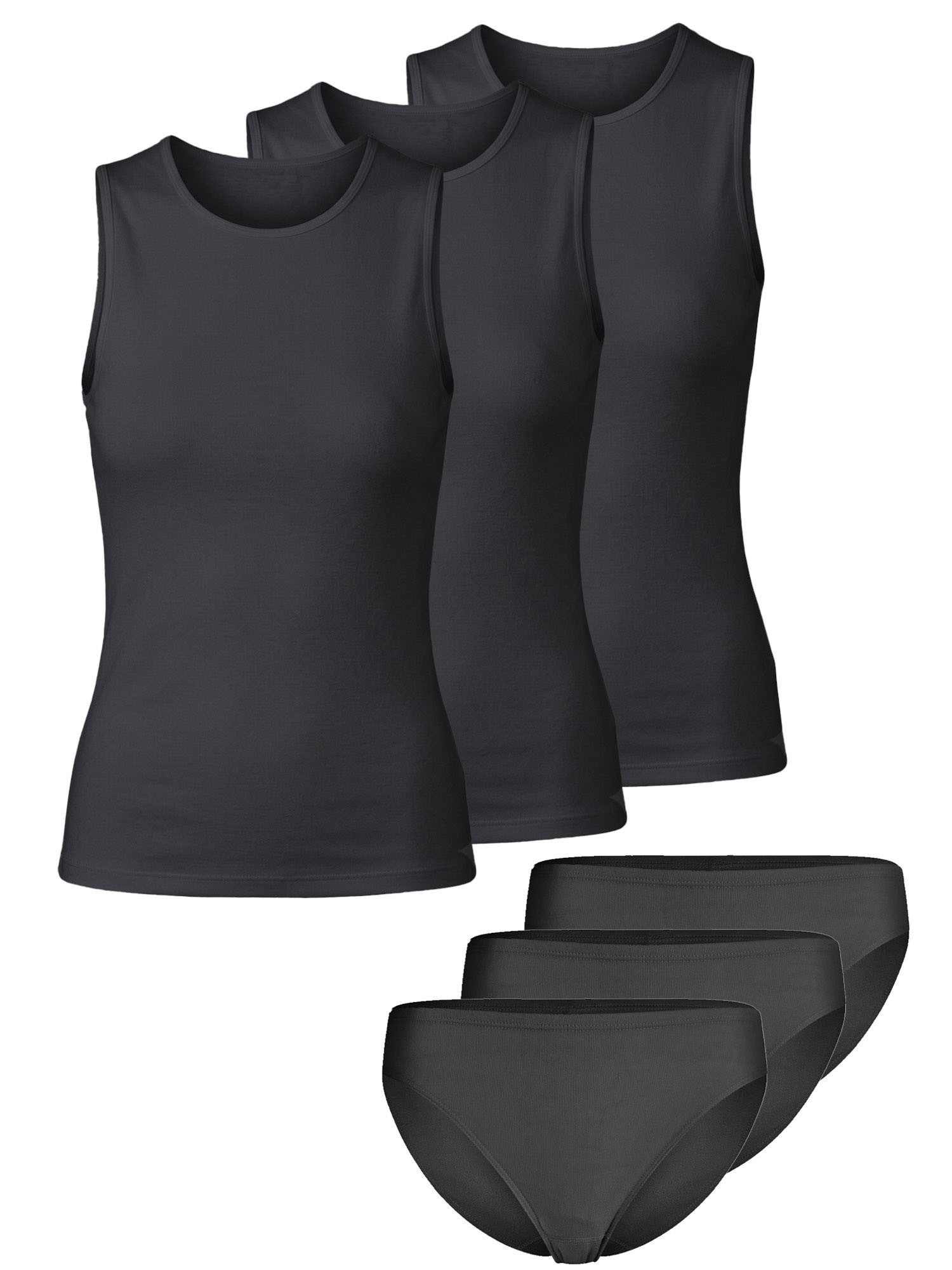 Nina Von C. Set: Unterhemd 6er Pack Damen Shirt ohne Arm & Hüftslip Fine Cott (Packung, 6-tlg) reine Baumwolle, keine störenden Seitennähte