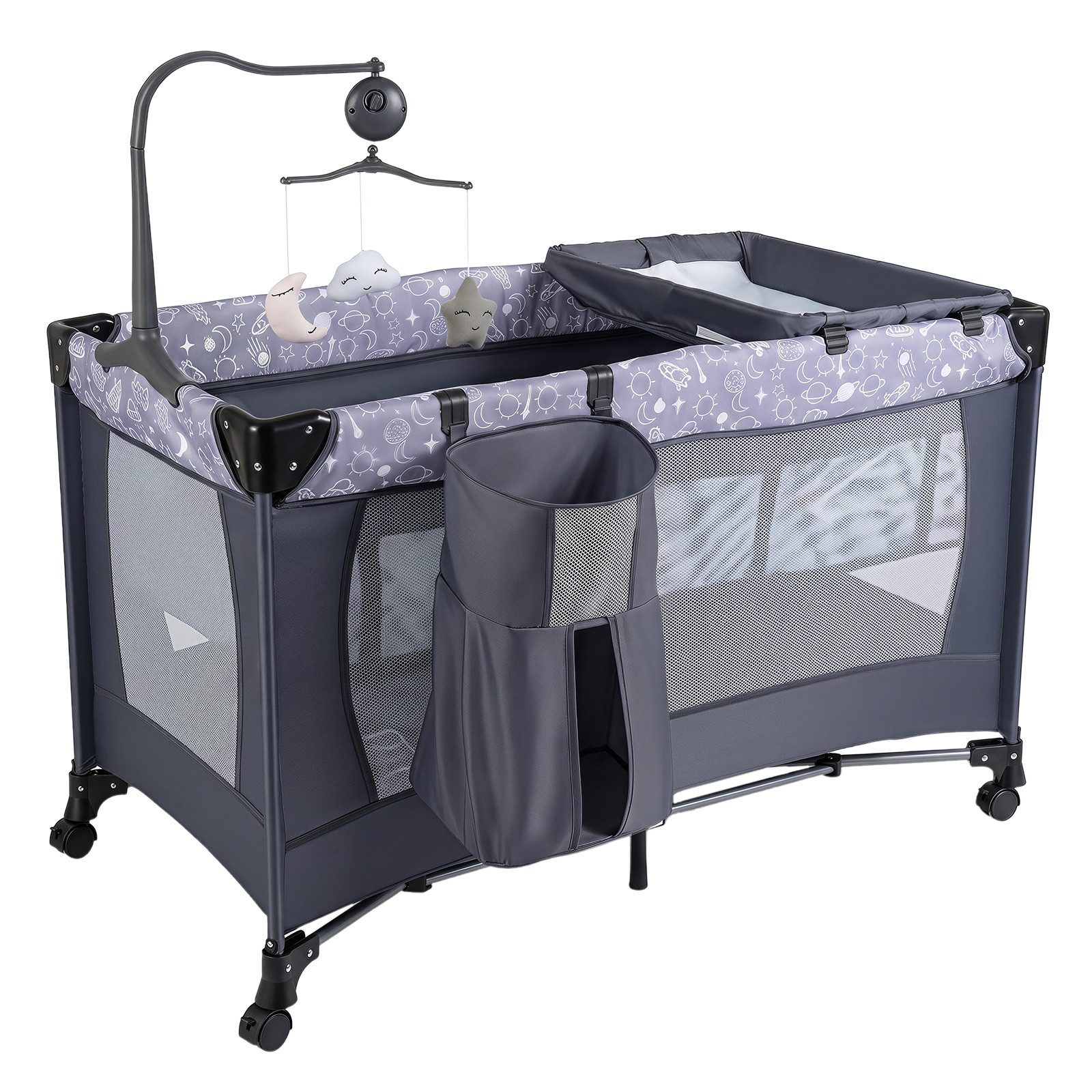 COSTWAY Beistellbett 3 in 1 Reisebett, klappbar, 1-tlg., Stubenwagen mit Matratze, Wickelauflage