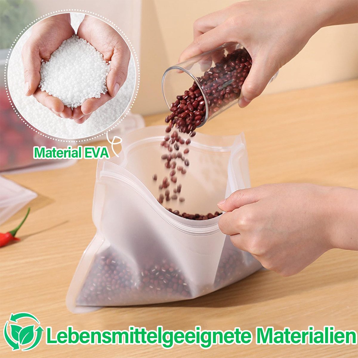 MOPUEA Gemüsebeutel Silikon Vorratsbeutel 22er Set, (Lebensmittel-Frischhaltebeutel, 22-tlg), Wiederverwendbare Beutel