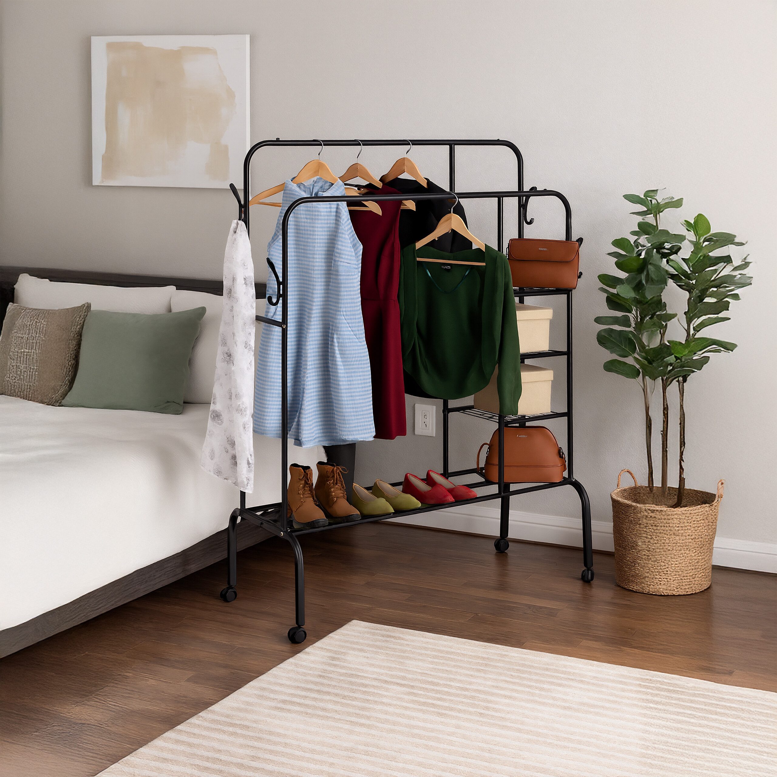 relaxdays Kleiderständer auf Rollen Doppelstange, schwarz günstig online kaufen
