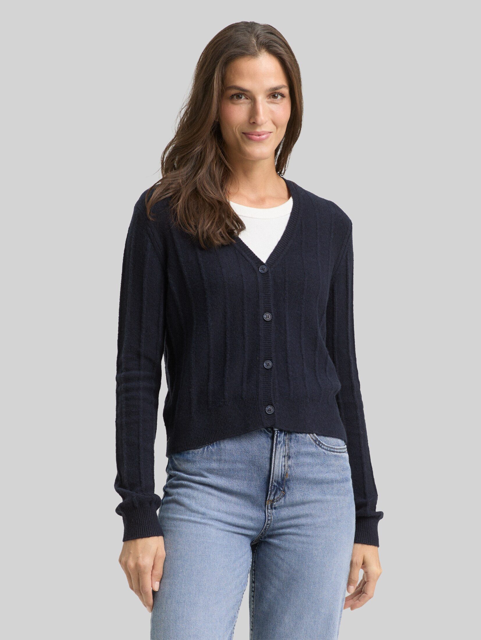 TOM TAILOR Cardigan Pullover & Strickjacken Rib Cardigan mit Wollanteil