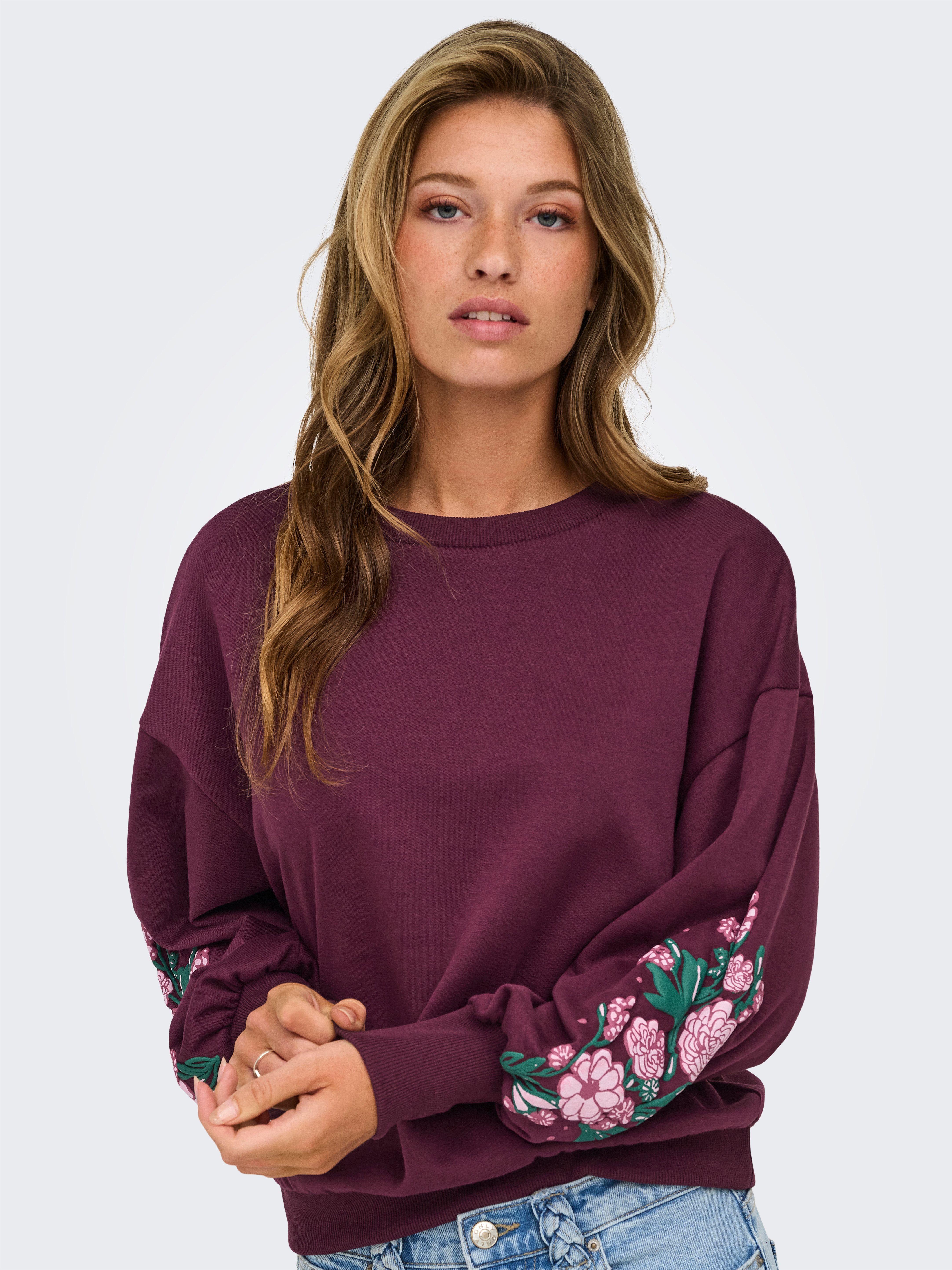 ONLY Sweatshirt ONLBROOKE L/S O-NECK FLOWER SWT Baumwollmischung, regular fit – Bild 2 von 5