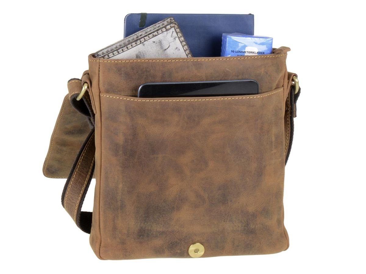 Greenburry Umhängetasche Vintage, used Look, Schultertasche 23x26cm, Messengerbag, antikbraun