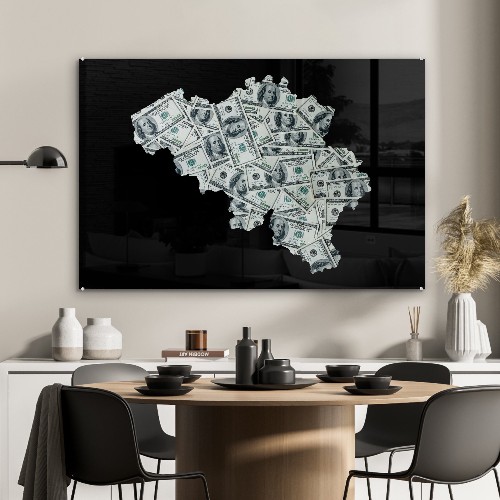 Karte Acrylglasbilder Geld, MuchoWow (1 & Belgien - Wohnzimmer St), Acrylglasbild - Schlafzimmer