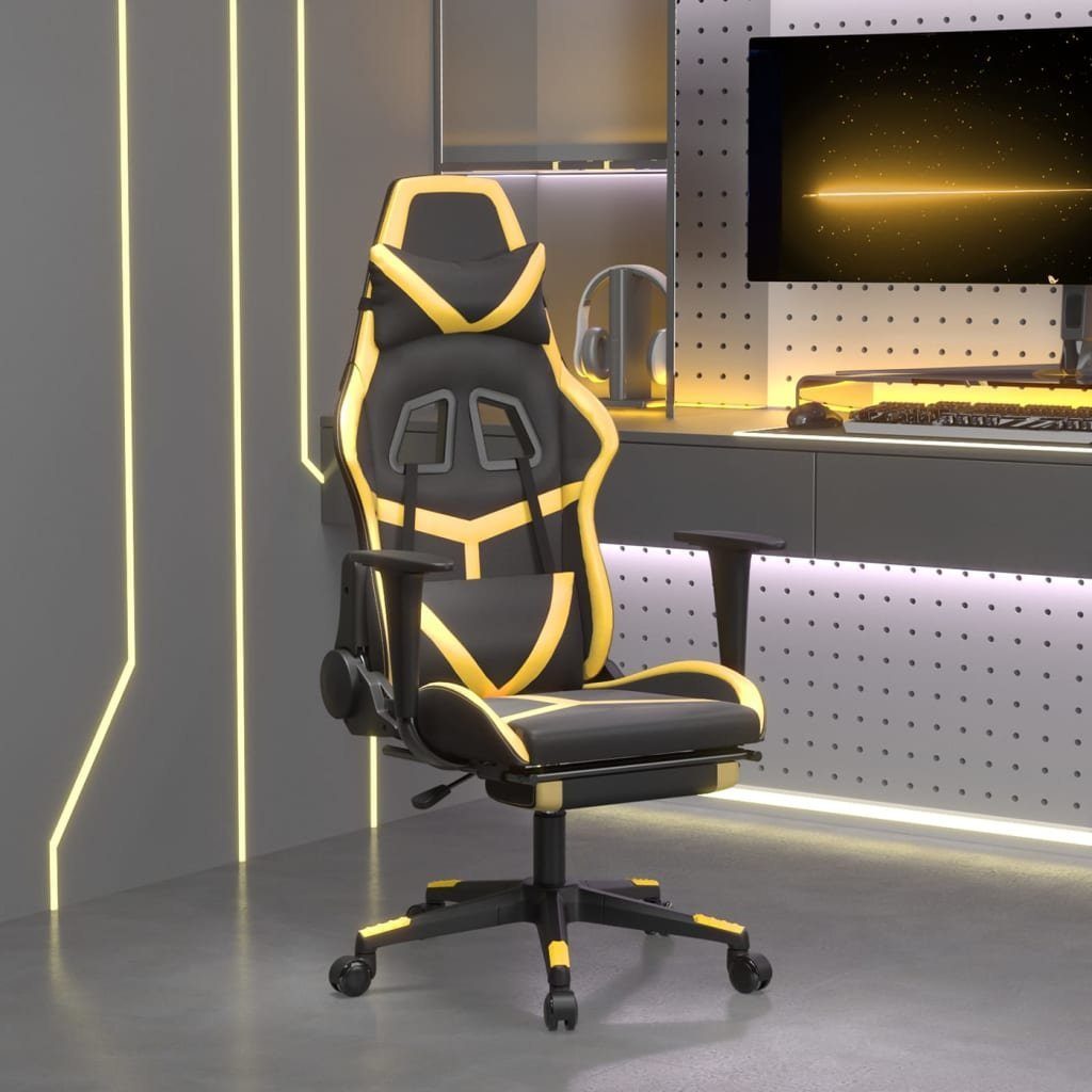 vidaXL Gaming-Stuhl Gaming-Stuhl mit Massage & Fußstütze Schwarz Golden Kunstleder (1 St) Schwarz und Golden | Schwarz und Golden
