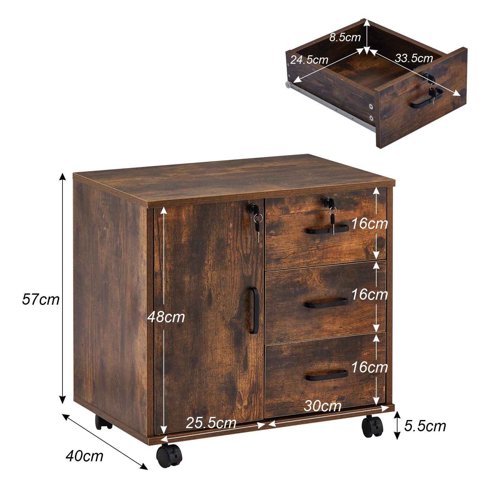 Ofcasa Aktenschrank Mobiler Aktenschrank mit 3 günstig online kaufen