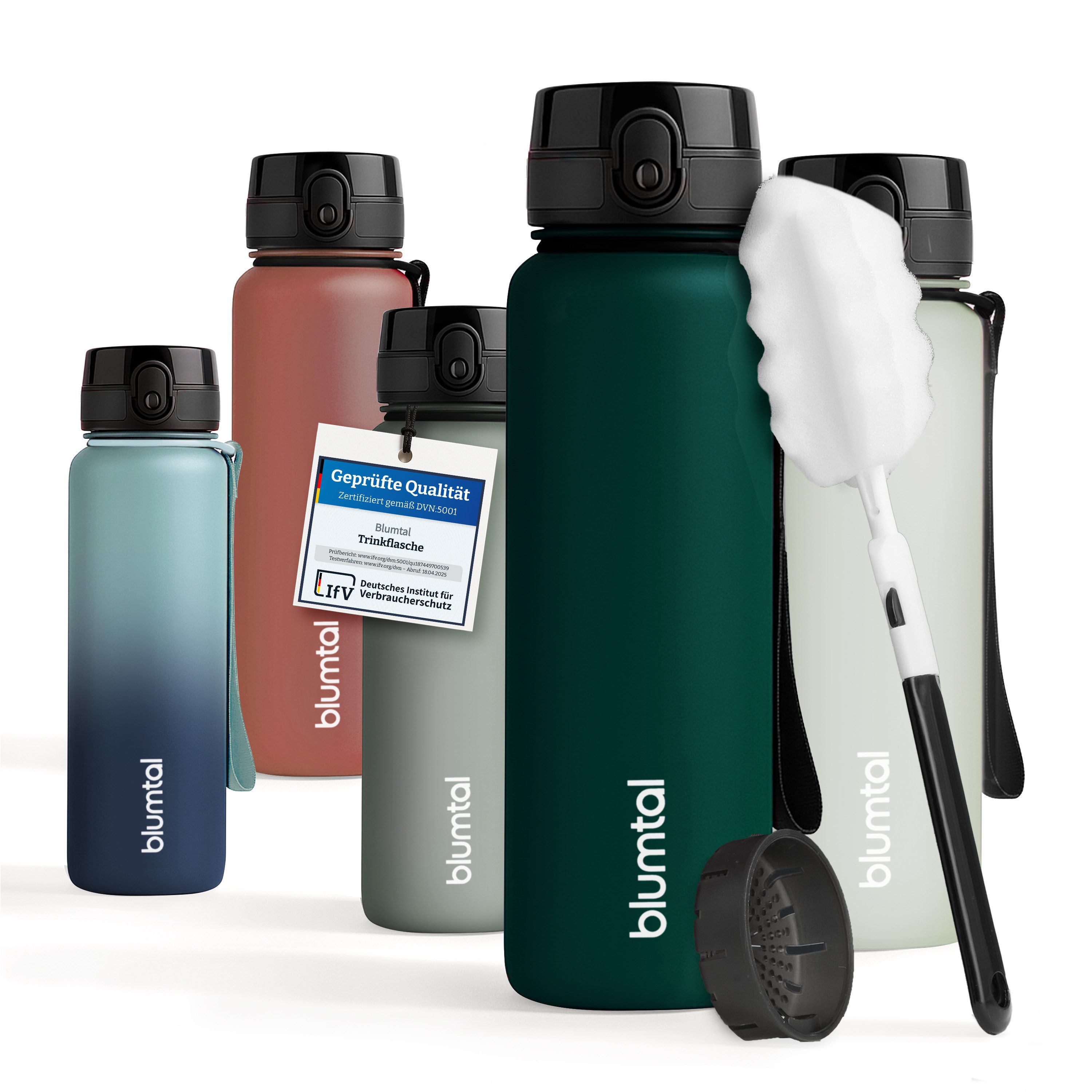 Blumtal Trinkflasche auslaufsichere Trinkflasche Sport + 1-Klick-Verschluss, BPA-frei, Wasserflasche mit Sieb, spülmaschinenfest, F.A.Z. Kaufkompass getestet