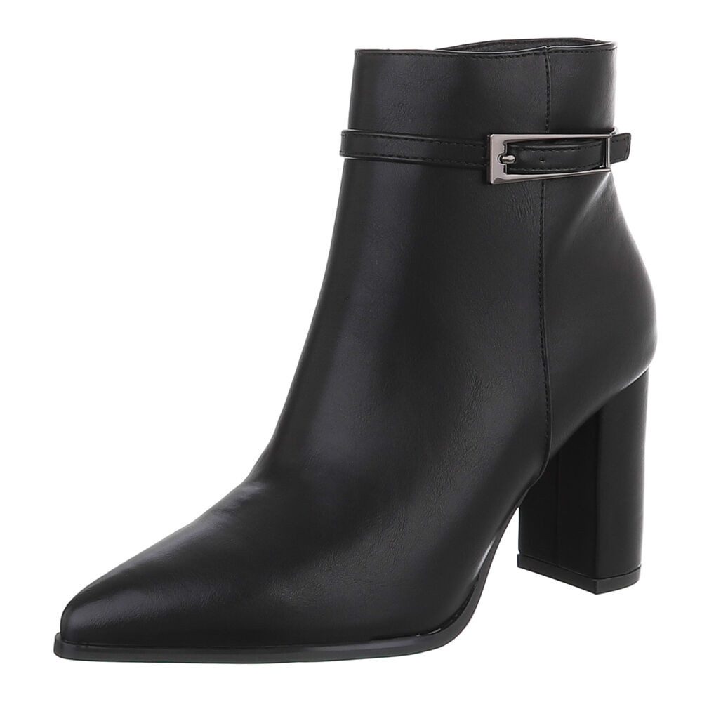 Ital-Design Damen Ankle Boot mit Blockabsatz und Schnalle High-Heel-Stiefelette (92269128) Blockabsatz Stiefeletten in Schwarz