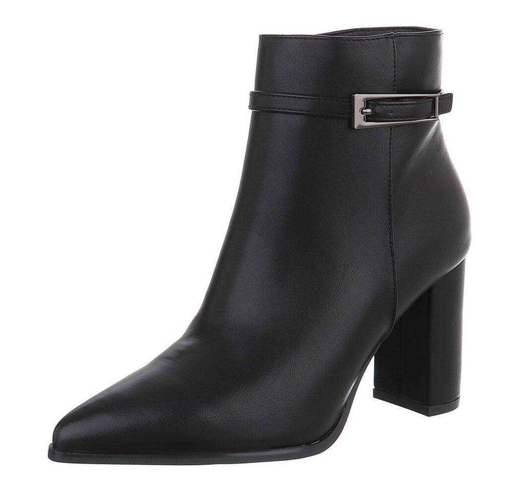 Ital-Design Damen Ankle Boot mit Blockabsatz und Schnalle High-Heel-Stiefelette (92269129) Blockabsatz Stiefeletten in Schwarz