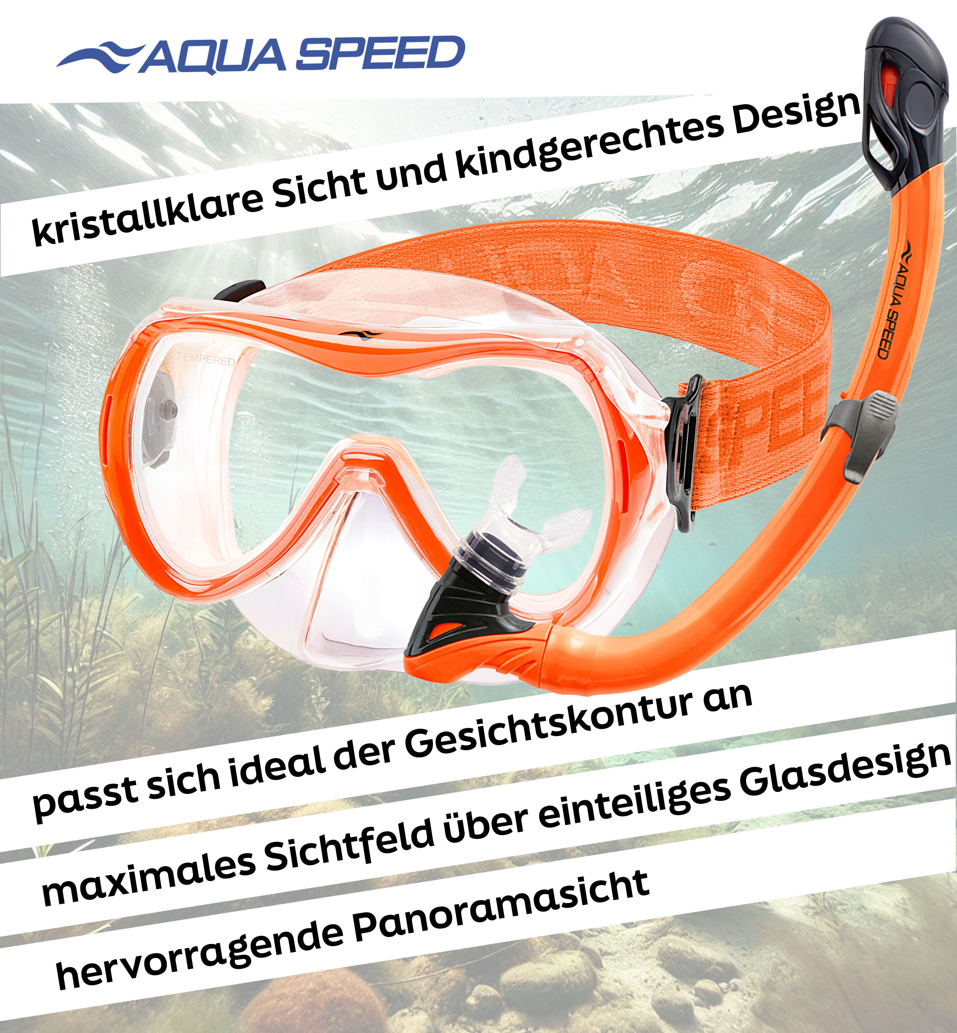 Aqua Speed Schnorchel Schnorchelset ALIZE + SAMOS Tauchmaske für Kinder, mit Netzbeutel (Kinderschnorchelset mit Maske und Schnorchel im Netzbeutel), EASY-ADJUST Kopfband für sicheren und bequemen Sitz