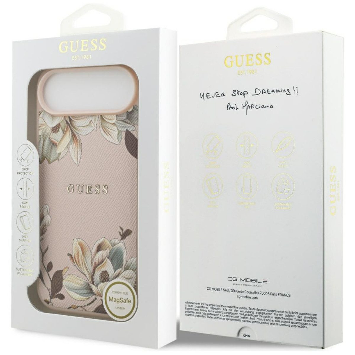 Guess Handyhülle Flowers Classic Logo mit Magnetring kompatibel mit iPhone Air 6,1 Zoll, Designer-Hülle mit strukturiertem Blumenmuster