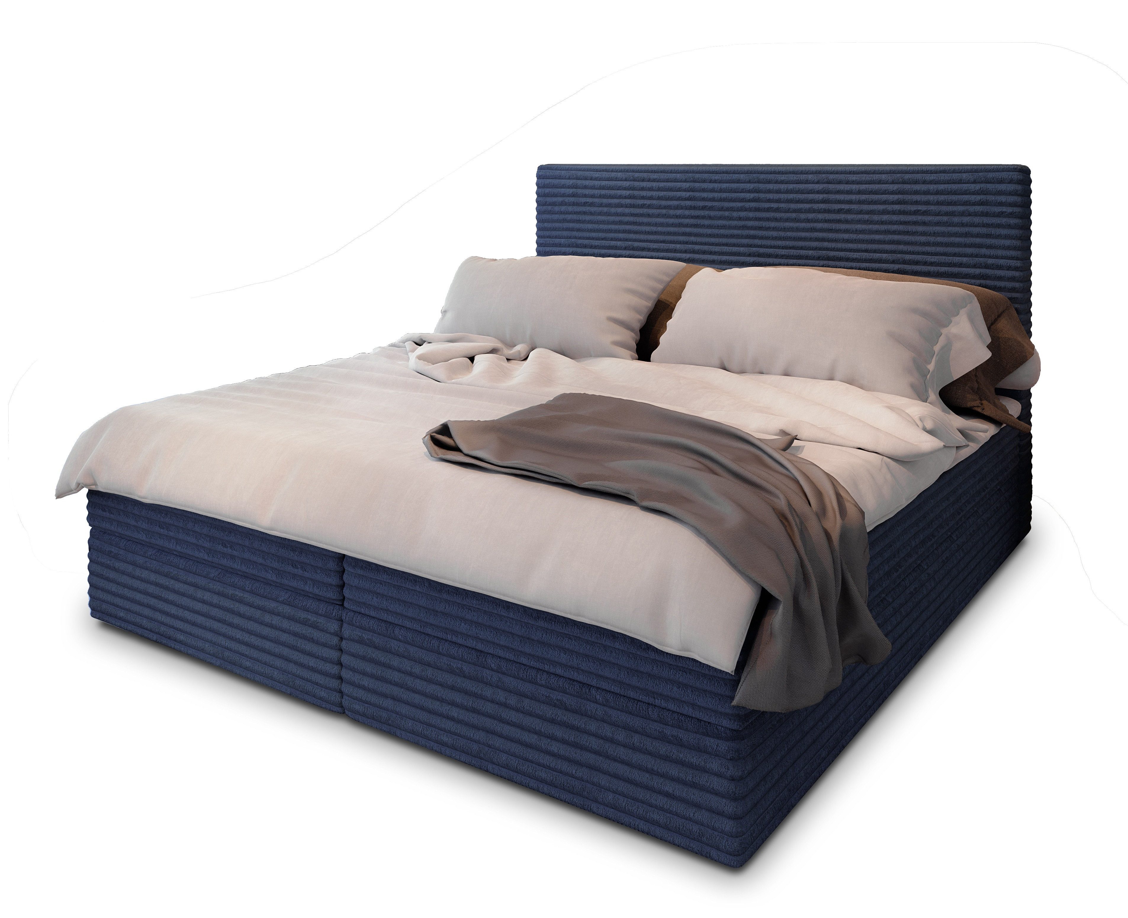 Masseno Boxbett PISA 140x200 cm mit Bonell Matratze und Topper, Doppelbett, Polsterbett mit Kopfteil, Boxspringbett