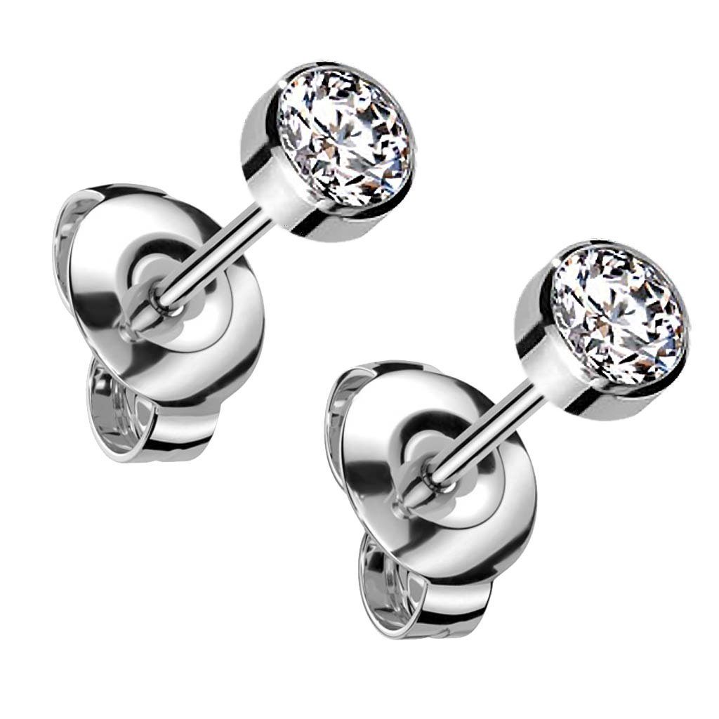 viva-adorno Paar Ohrstecker Titan Ohrstecker 3mm oder 5mm rund Zirkonia, Damen Mädchen Kristall Ohrringe