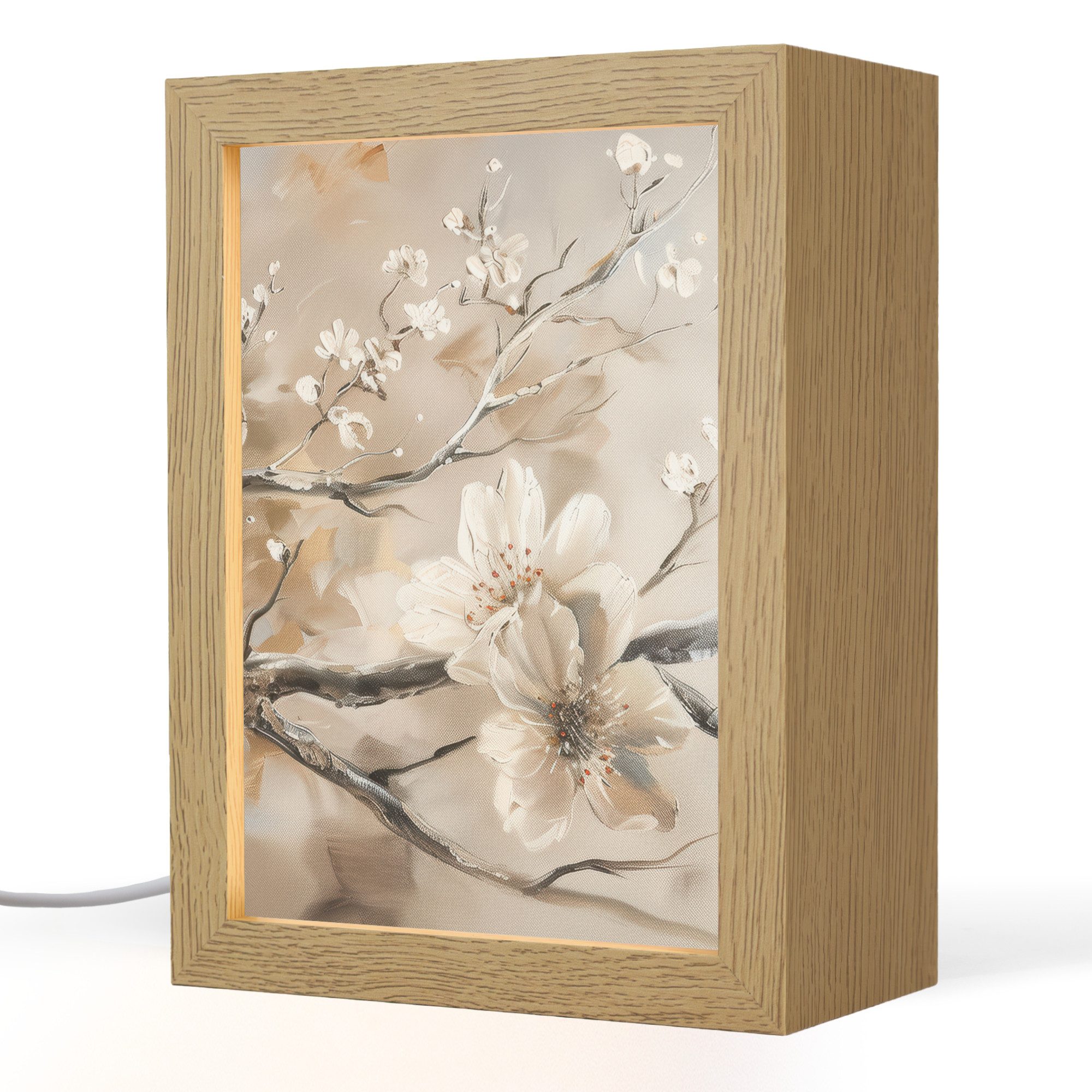 OnlyWow Tischleuchte Blumen - Natur - Weiß - Blüte - Abstrakt, Dimmbar, Farbwechsel, LED, Warmweiß, Kaltweiß, Neutralweiß Einstellbar, Tischlampe, Schreibtischlampe, Desk, Dimmbar, mit Kabel, LED