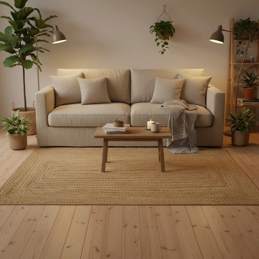 Elegant Floors Teppich Elegant Floors® Rechteckiger Jute Teppich Natur, Handgefertigtes Boho, Höhe: 9 mm