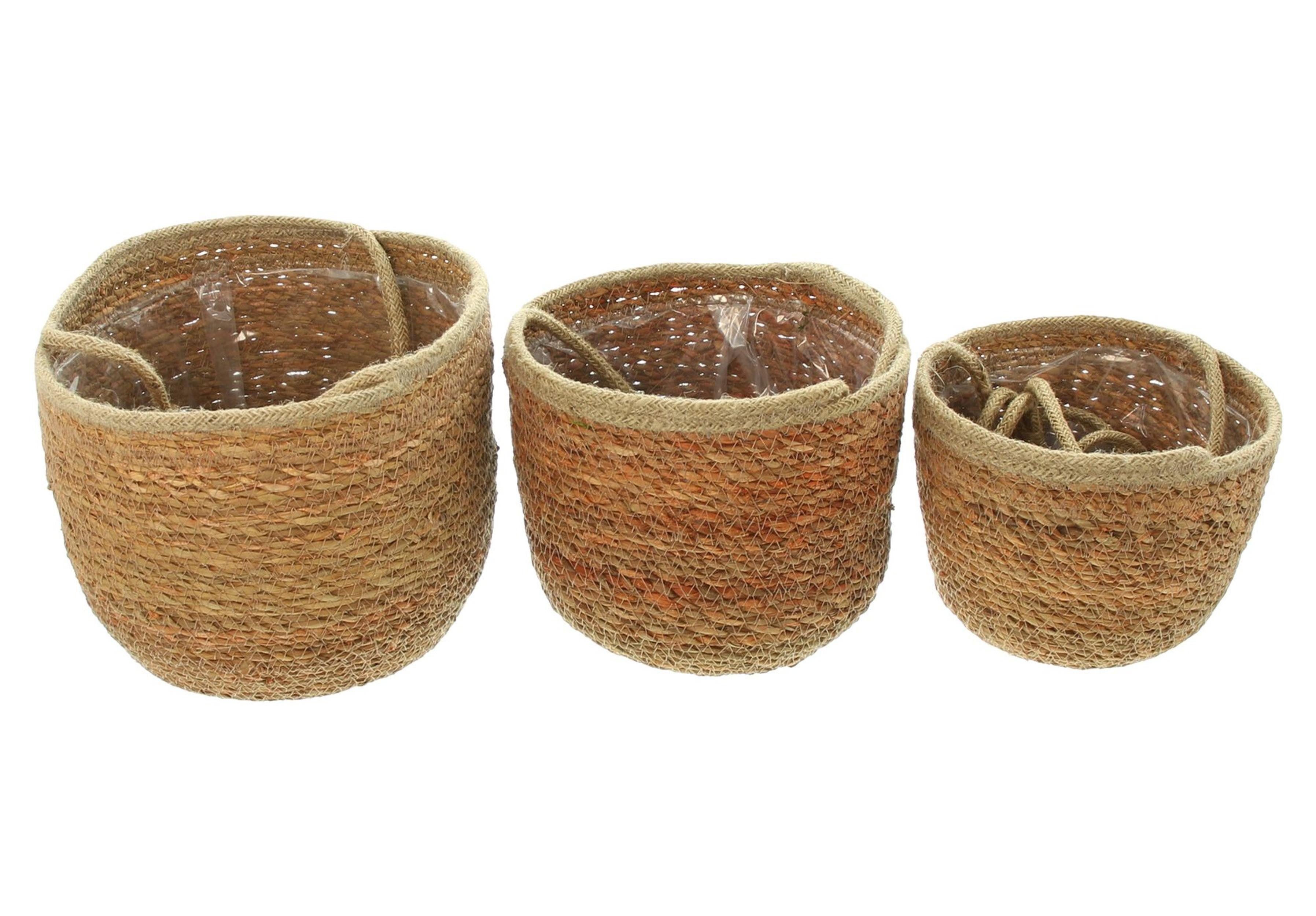 Pflanzeinsatz 3x Pflanzenampel Terra" aus Seegras, braun, Blumenampel, Hängeampel"