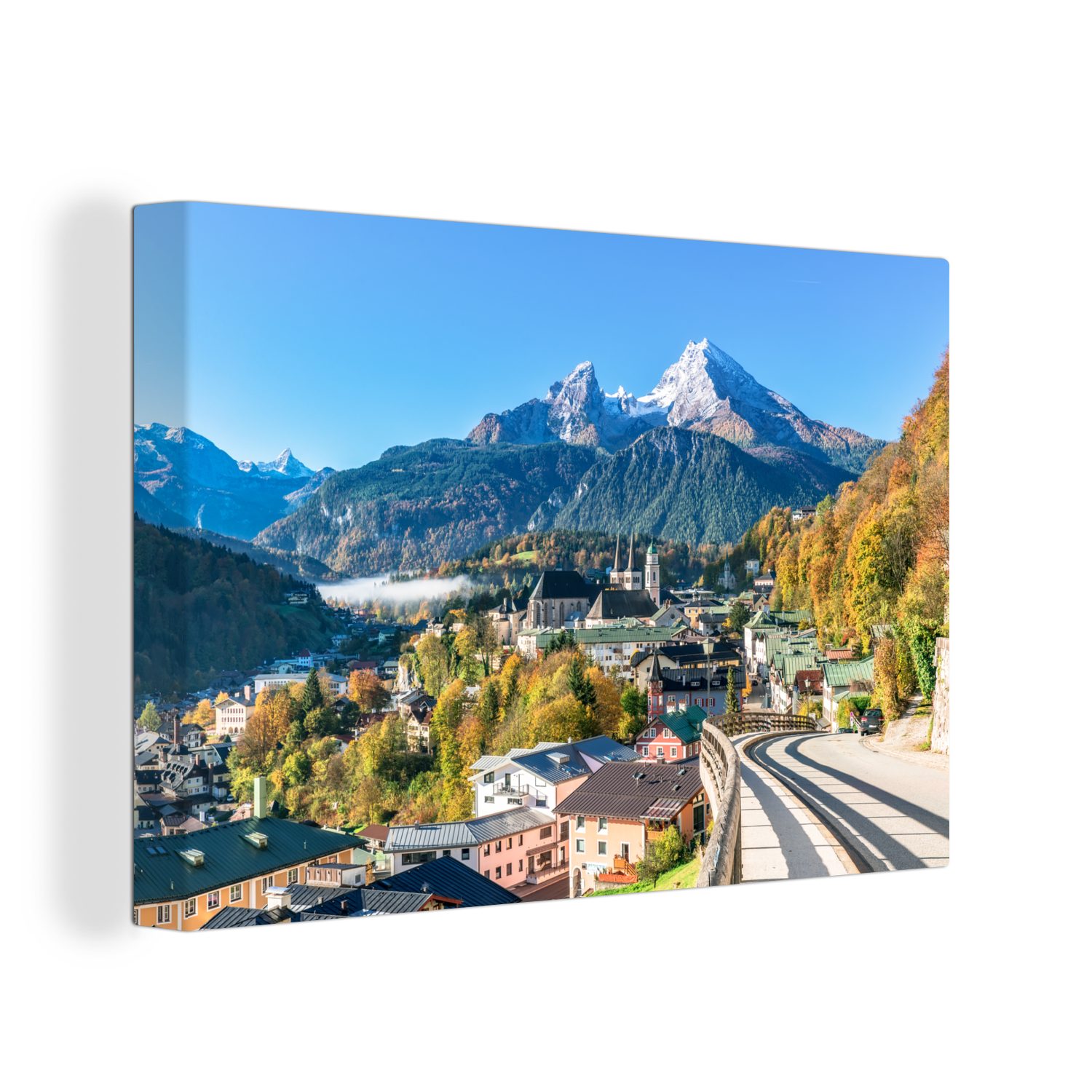 OneMillionCanvasses® Leinwandbild Blick auf Berchtesgaden mit dem Watzmann im Hintergrund, Deutschland, (1 St), Leinwand Bilder Klein, Wand Dekoration Aesthetic 30x20 cm