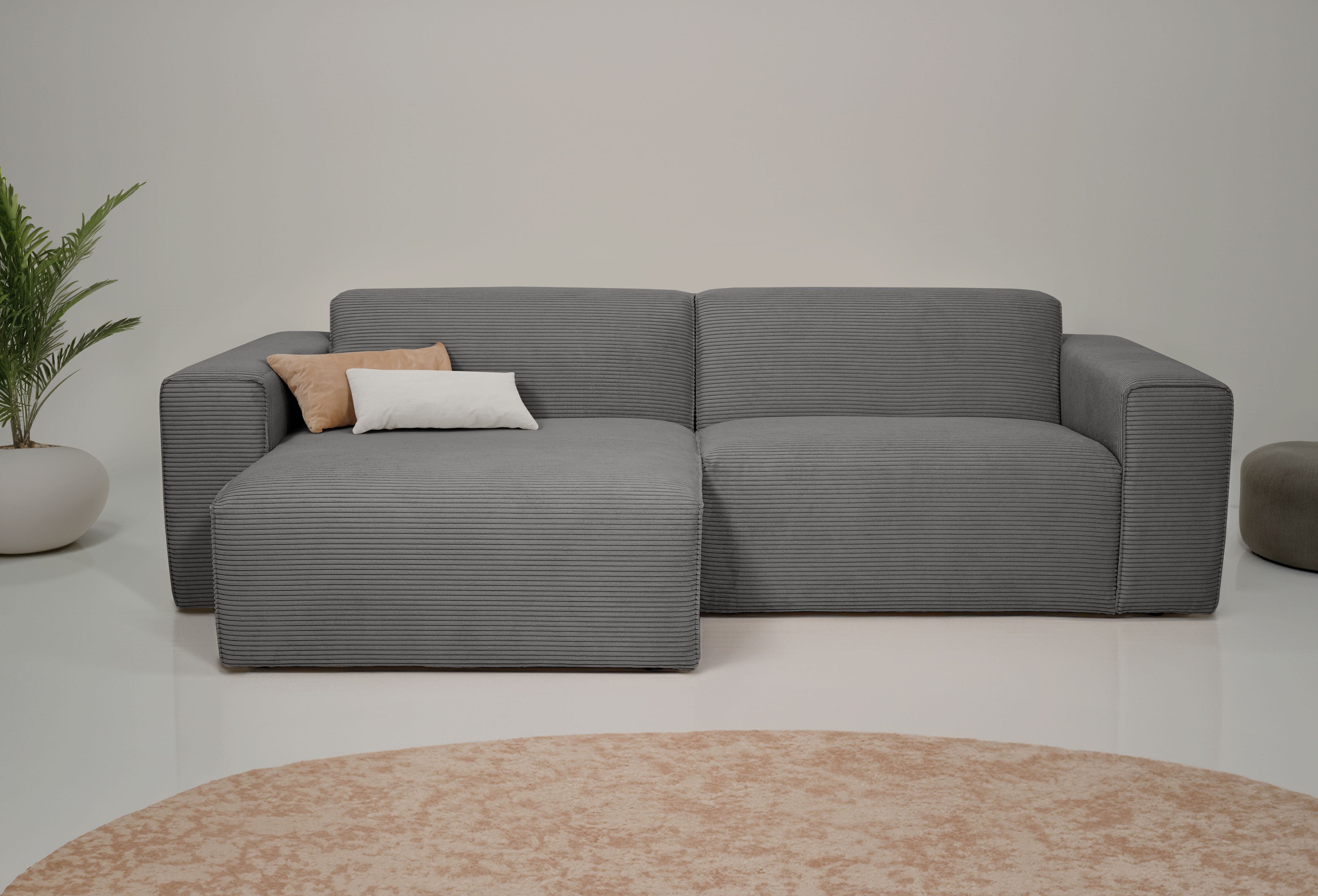 Ecksofa Koa, 228 cm, L-Form, Modulsofa in Cord, Chenille, Struktur, Webstoff