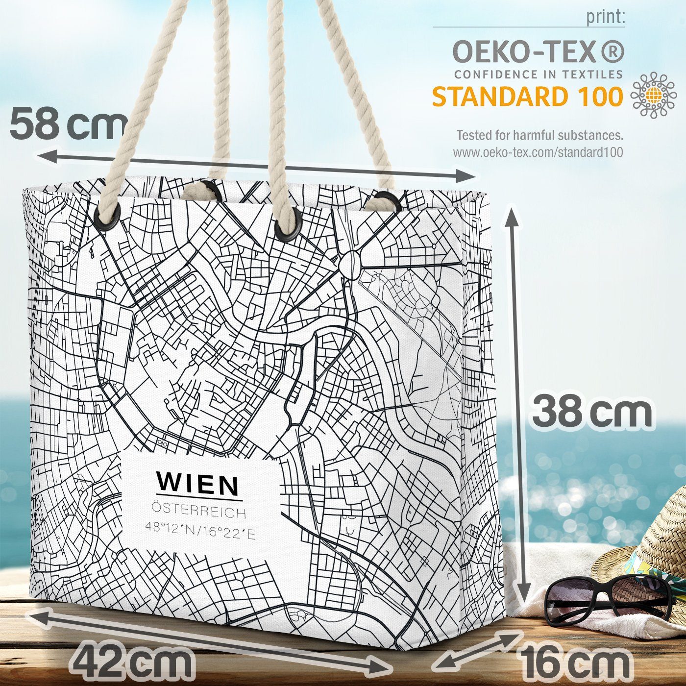 VOID Strandtasche (1-tlg), Reise Österreich Beach Stadtkarte Stadtplan Städtereis Wien Karte Landkarte Bag