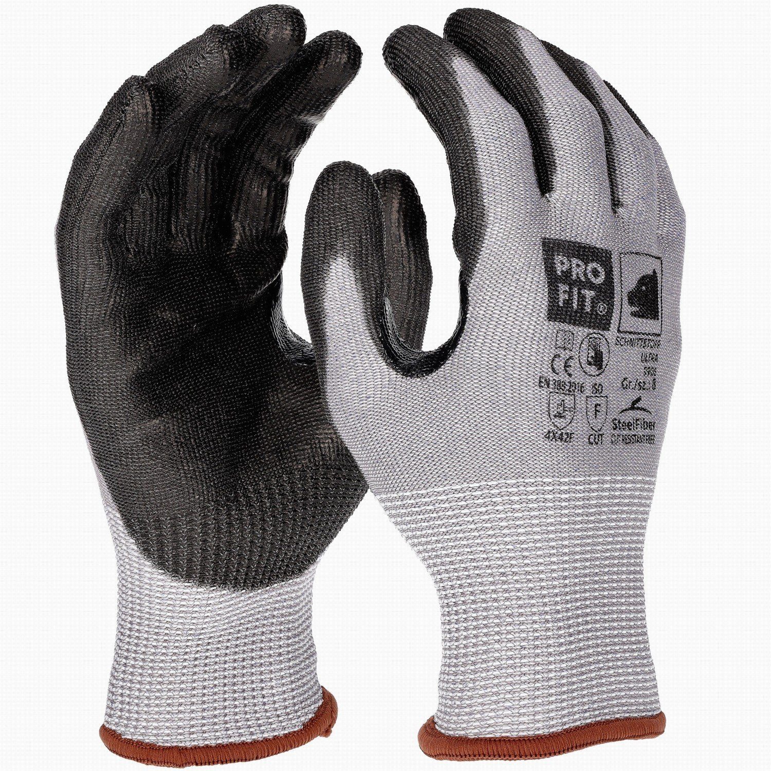 PRO FIT by Fitzner Mechaniker-Handschuhe ULTRA PU-Schnittschutzhandschuh, Level F, (12, Paar) Daumenbeugenverstärkung