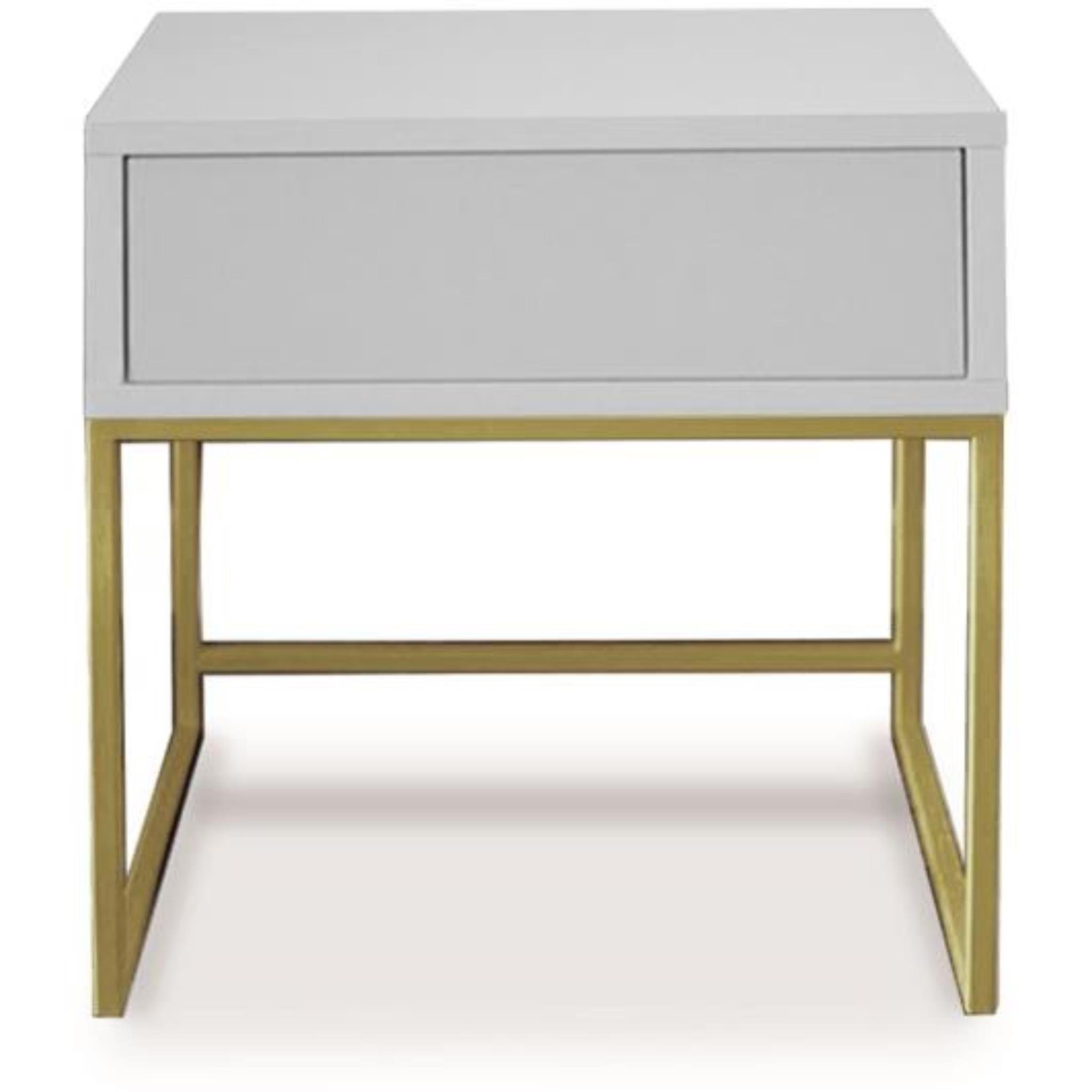Weiß 45x50x35 cm | modernes (Metallgestell, Kerry Tisch Beautysofa Schublade Nachttisch Holztischplatte), (BxHxT) mit Goldenfarbig