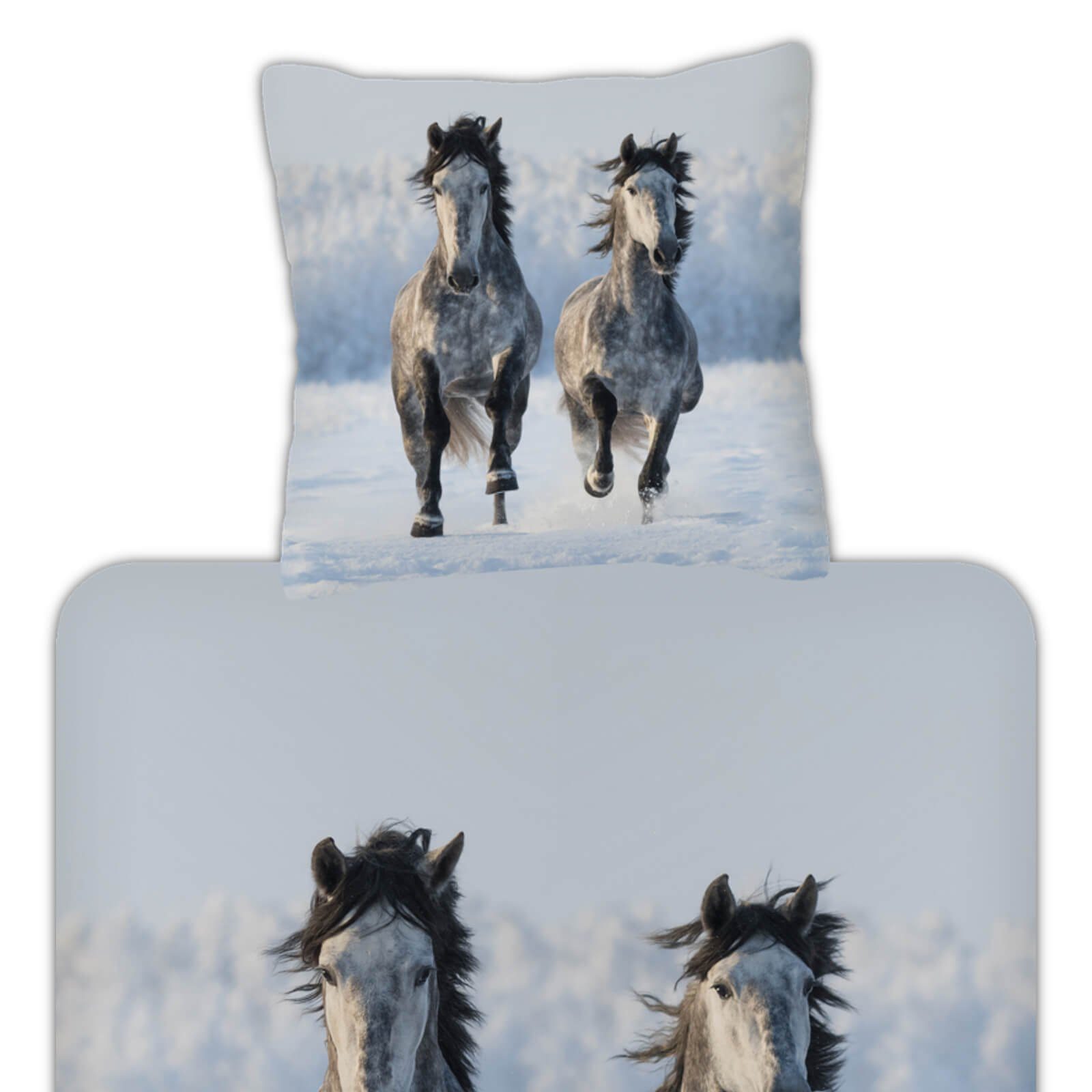 ESPiCO Kinderbettwäsche Schneepferde, Flanell, 2 teilig, Tiermotiv, Winter, günstig online kaufen