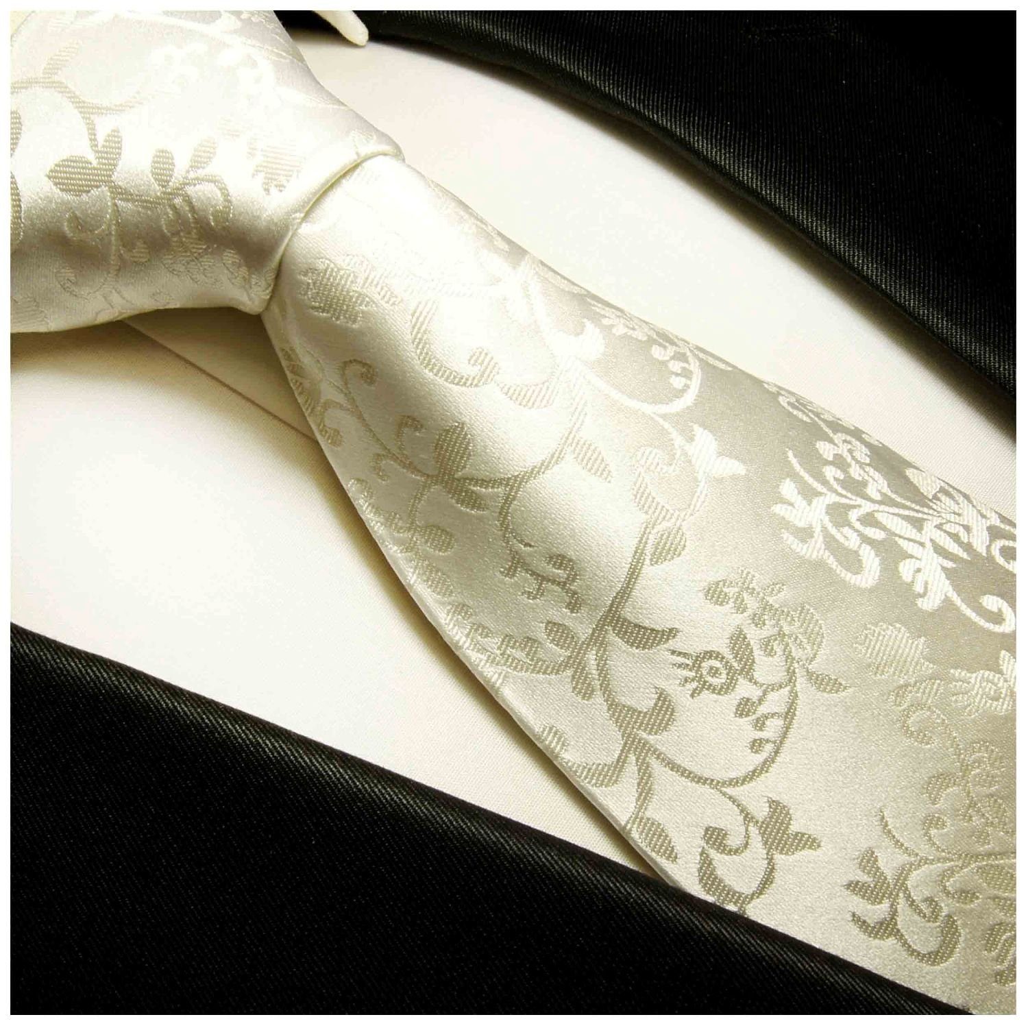 930 100% Tuch Malone (8cm), Breit Krawatte mit Krawatte Seide Hochzeit Einstecktuch) 2-St., ivory mit Bräutigam Paul (Set, floral Hochzeitskrawatte