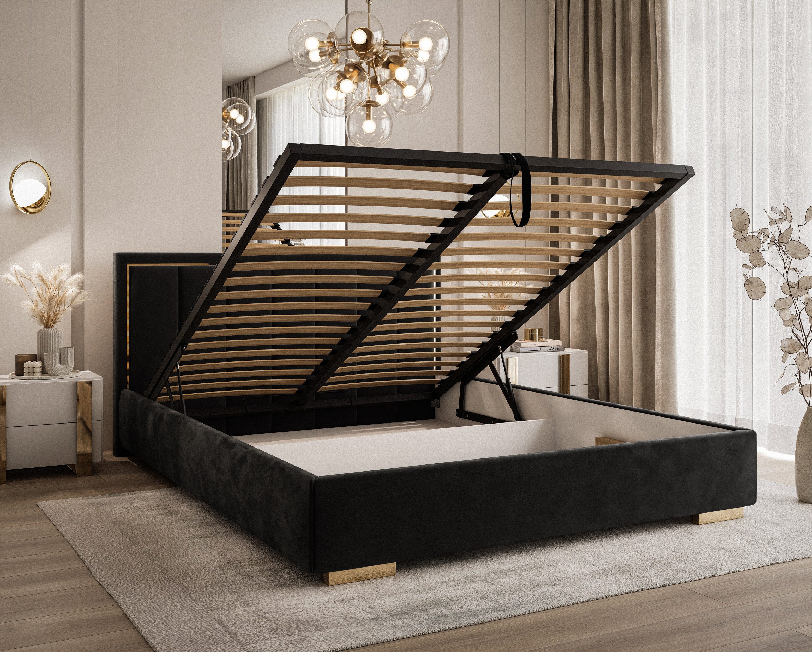 Lookway Polsterbett AURELIA mit Bettkasten und Metallgestell 140x200