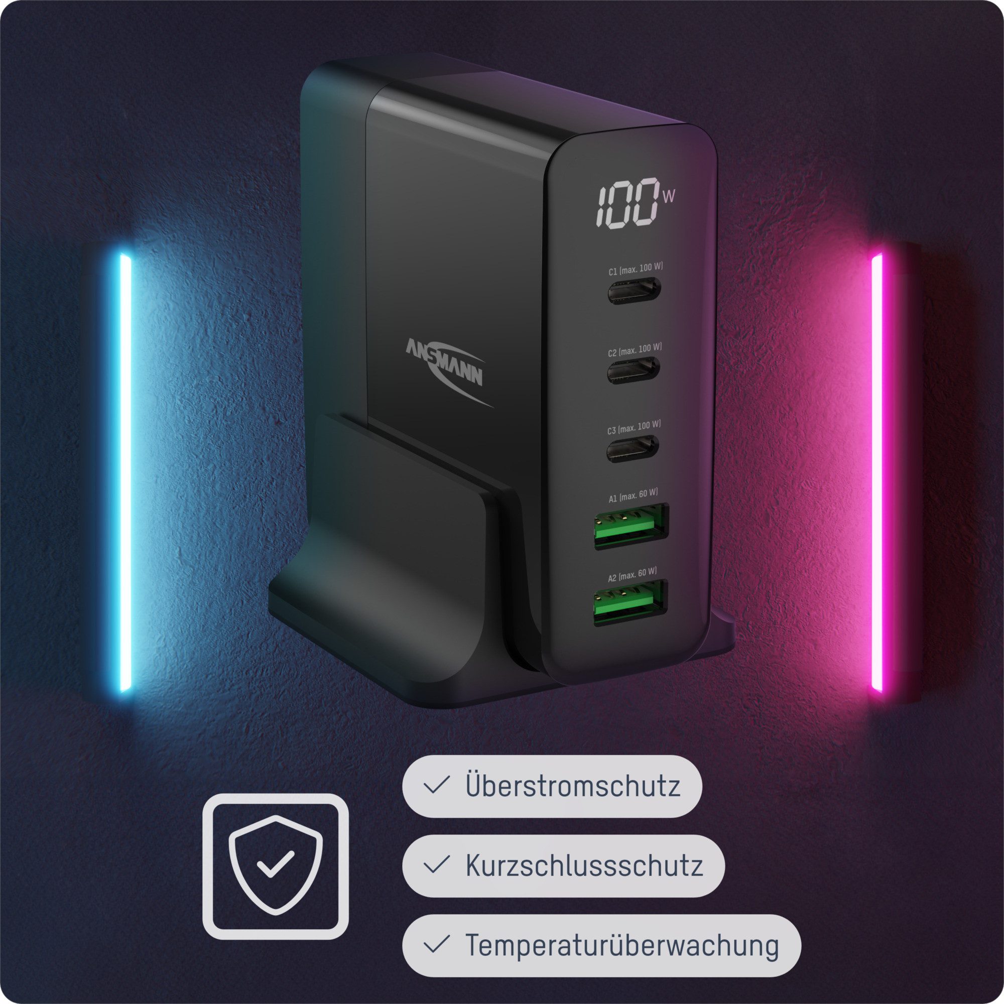 ANSMANN AG 5-Port USB Ladegerät, 140W, Schnellladefähig, Smart-Ladung USB-Ladegerät