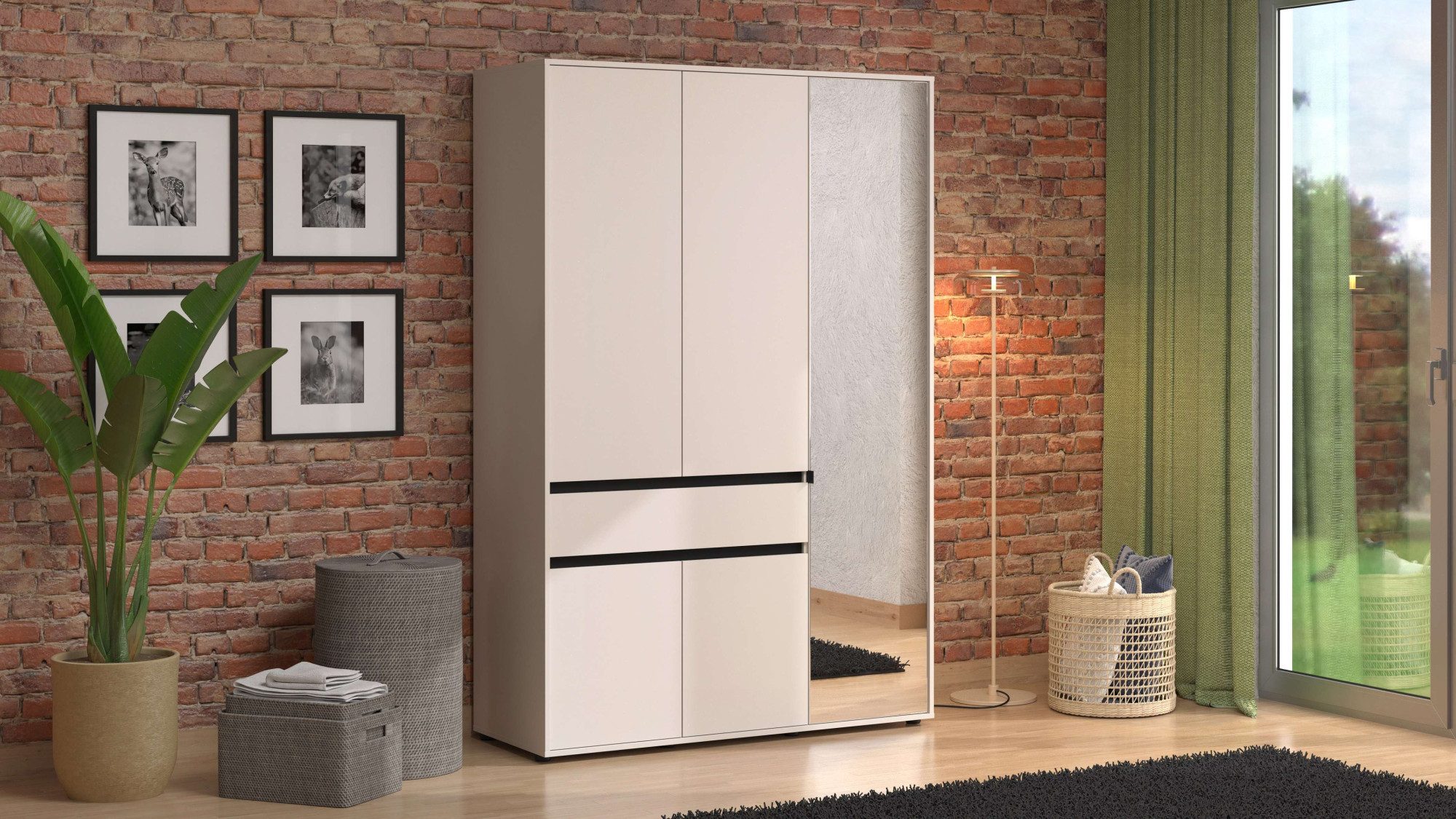 Home affaire Kleiderschrank Corbett, grifflose Optik, FSC-zertifziert, Made in Europe (138 oder 182,5cm breit, 211cm hoch und 54,5cm tief) mit Spiegel, 1 Schublade und Innenausstattung