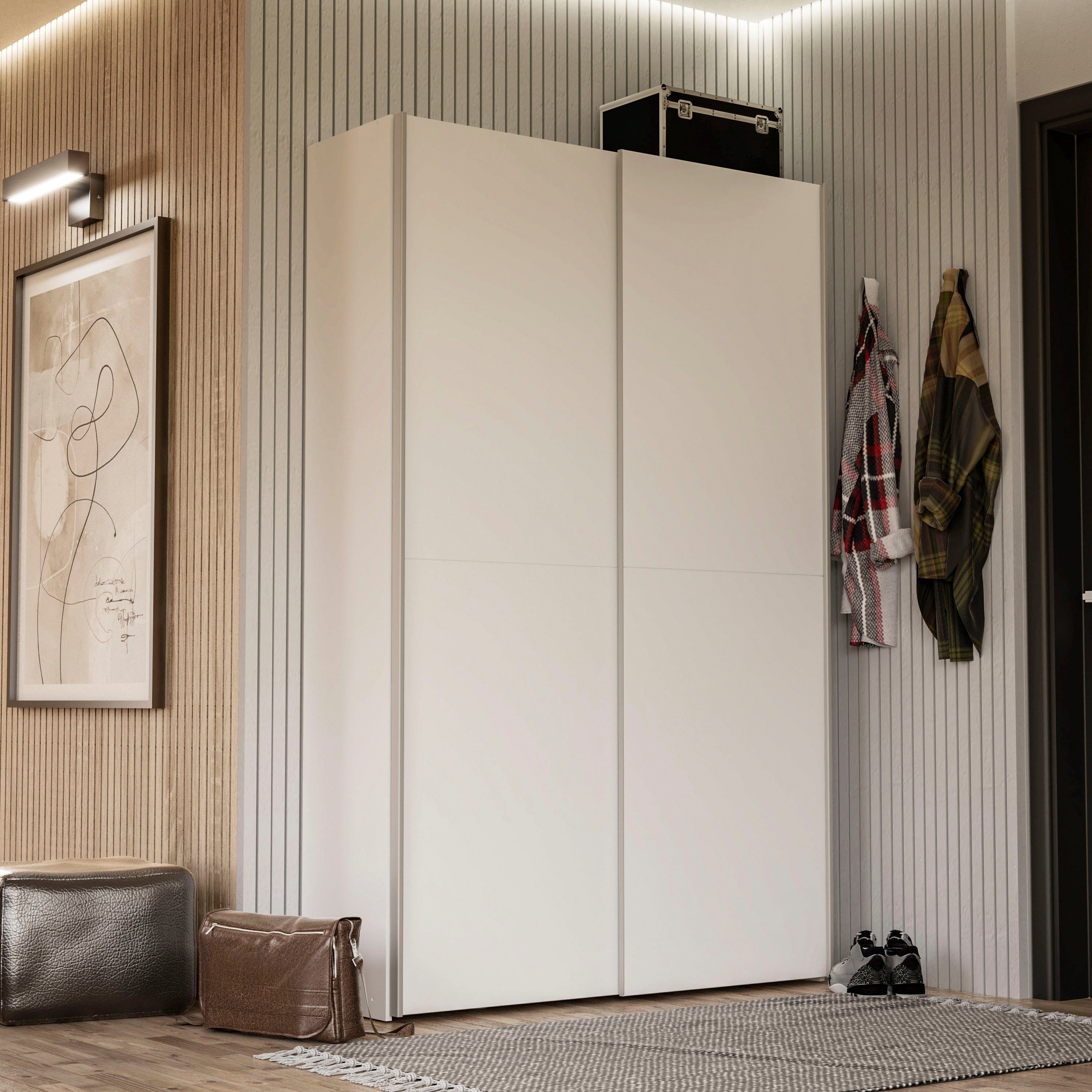 Forte Wäscheschrank Ozzula, Mehrzweckschrank, Schwebetürenschrank, Garderobenschrank (B/H/T ca. 120/190,5/42cm, 2 Türen, 6 Einlegeböden) FSC® zertifiziert, variable Inneinteilung, 42cm tief, Made in Europe