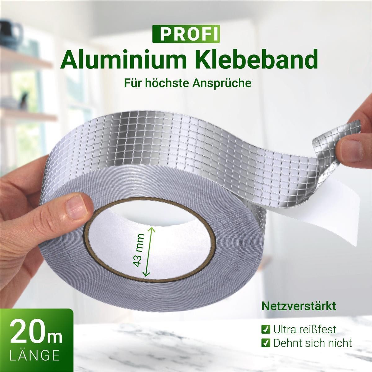 varivendo Dampfsperrklebeband Aluminium Klebeband netzverstärkt 43mm x 20m (Rolle, 1-St., Aluminium Klebeband) Aluklebeband Aluminium-Klebeband Gitternetzverstärkt