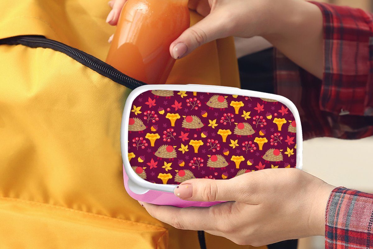 Kunststoff, Kinder, (2-tlg), Igel Erwachsene, Kunststoff Brotbox Brotdose - Lunchbox - für rosa Snackbox, MuchoWow Muster, Mädchen, Pilz