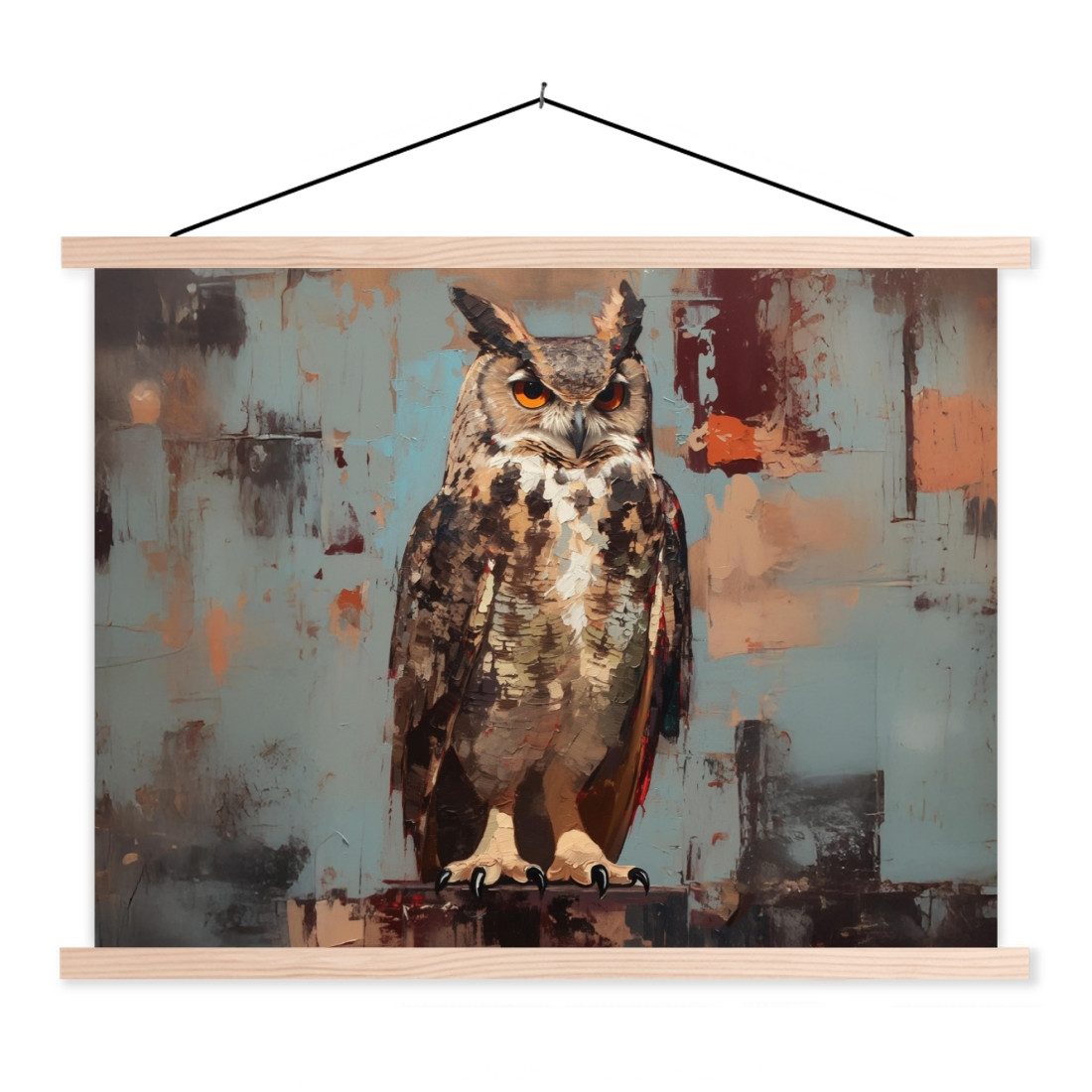 MuchoWow Poster Gemalt - Abstrakt - Eule - Braun, (1 St), Posterleiste, Textilposter für Wohnzimmer, Bilderleiste, 40x30 cm