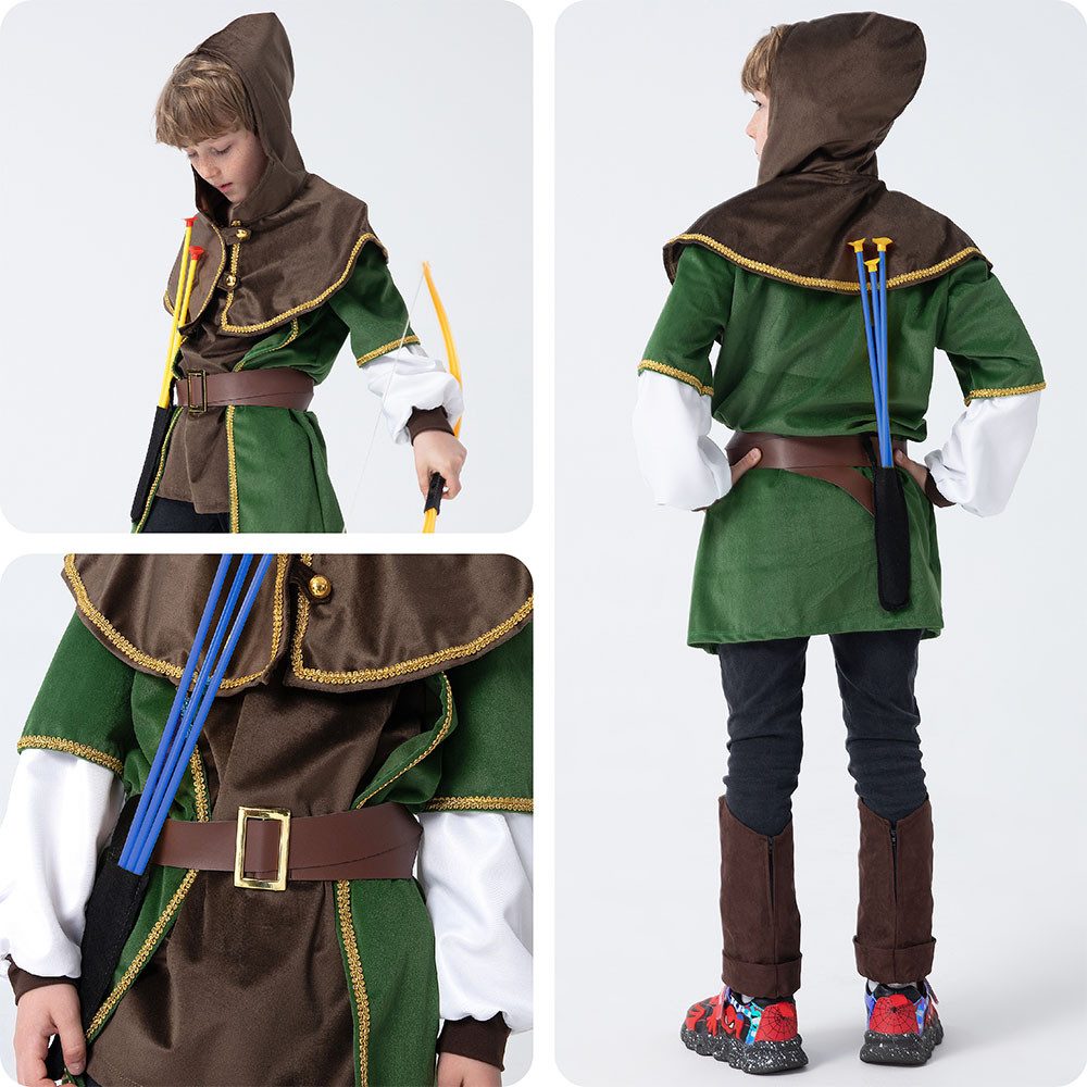 Corimori Ritter-Kostüm Robin Hood Karnevalskostüm Set, Kinder, braun/grün, Fasching, Kostüm, Mittelalterfest, Jungen, mit Pfeil und Bogen