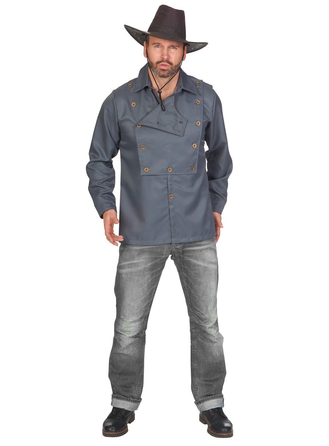 Metamorph Cowboy-Kostüm Westernhemd mit Brustlatz, Authentisches Comboyhemd mit knöpfbarem Latz